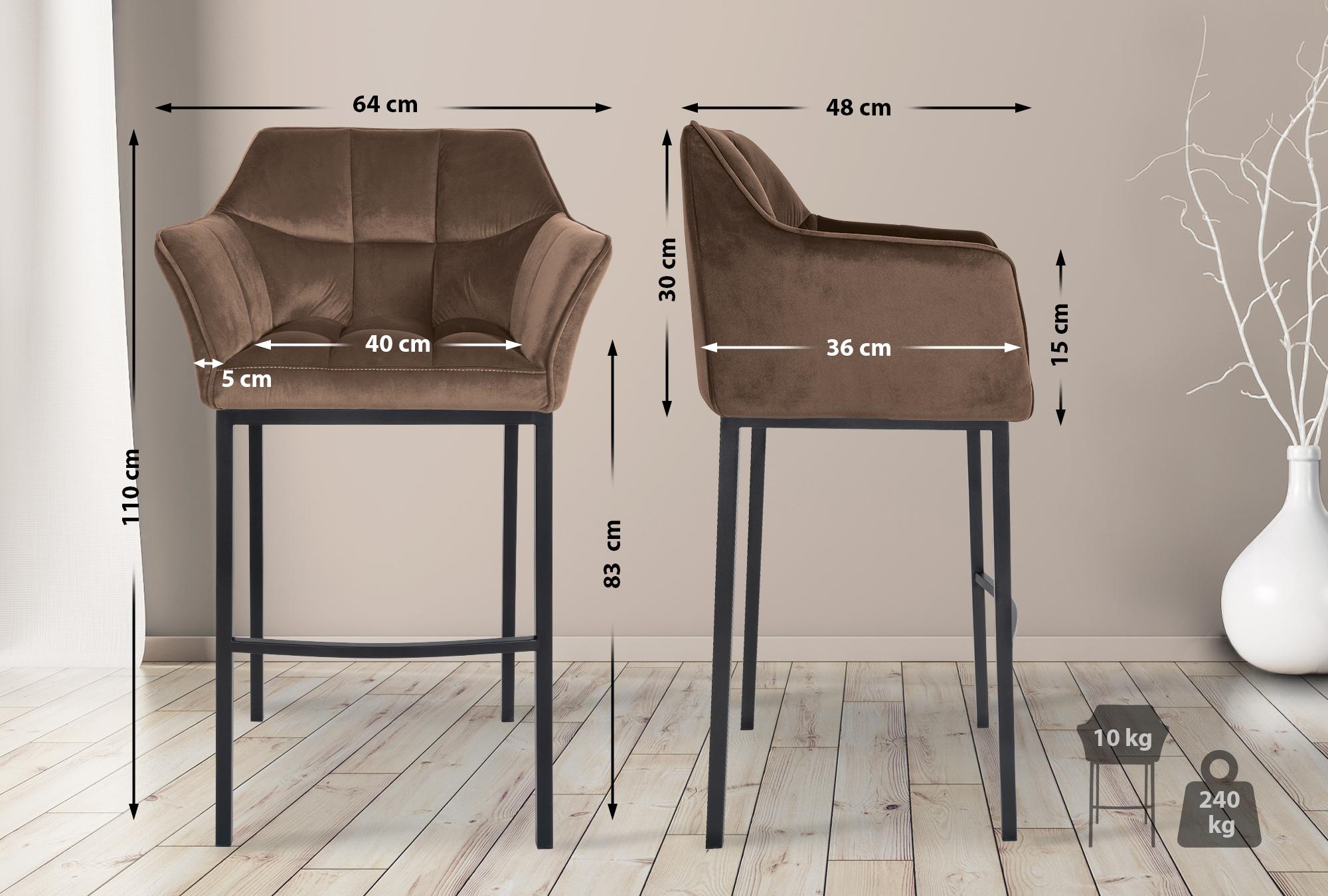 Barhocker Damaso B Samt mit 4-Fuß Gestell, braun
