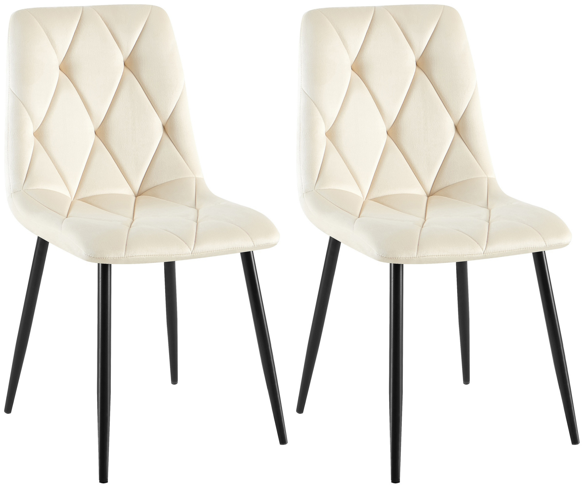 2er Set Esszimmerstuhl Clairton Samt, creme