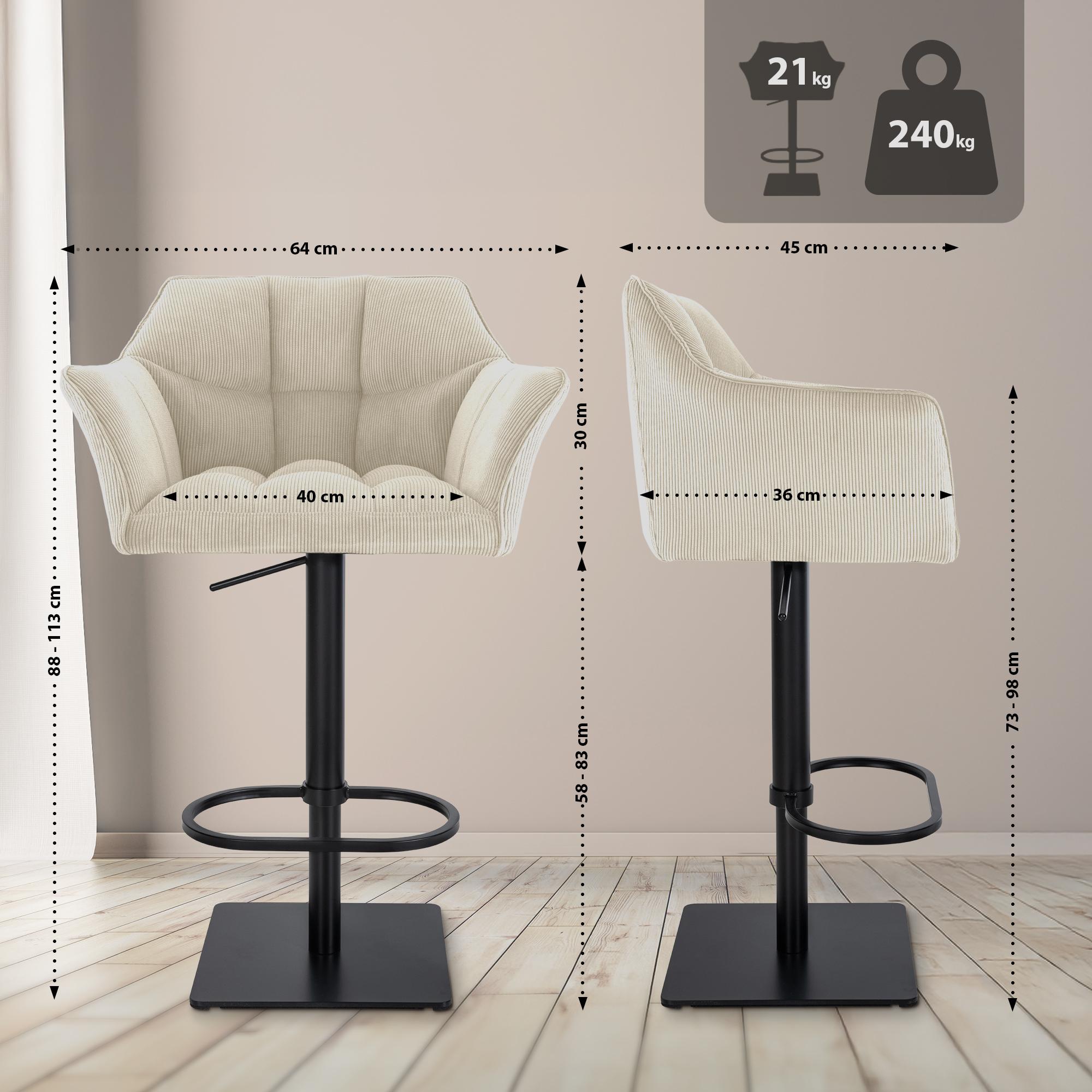 Barhocker Damaso B Cord, creme