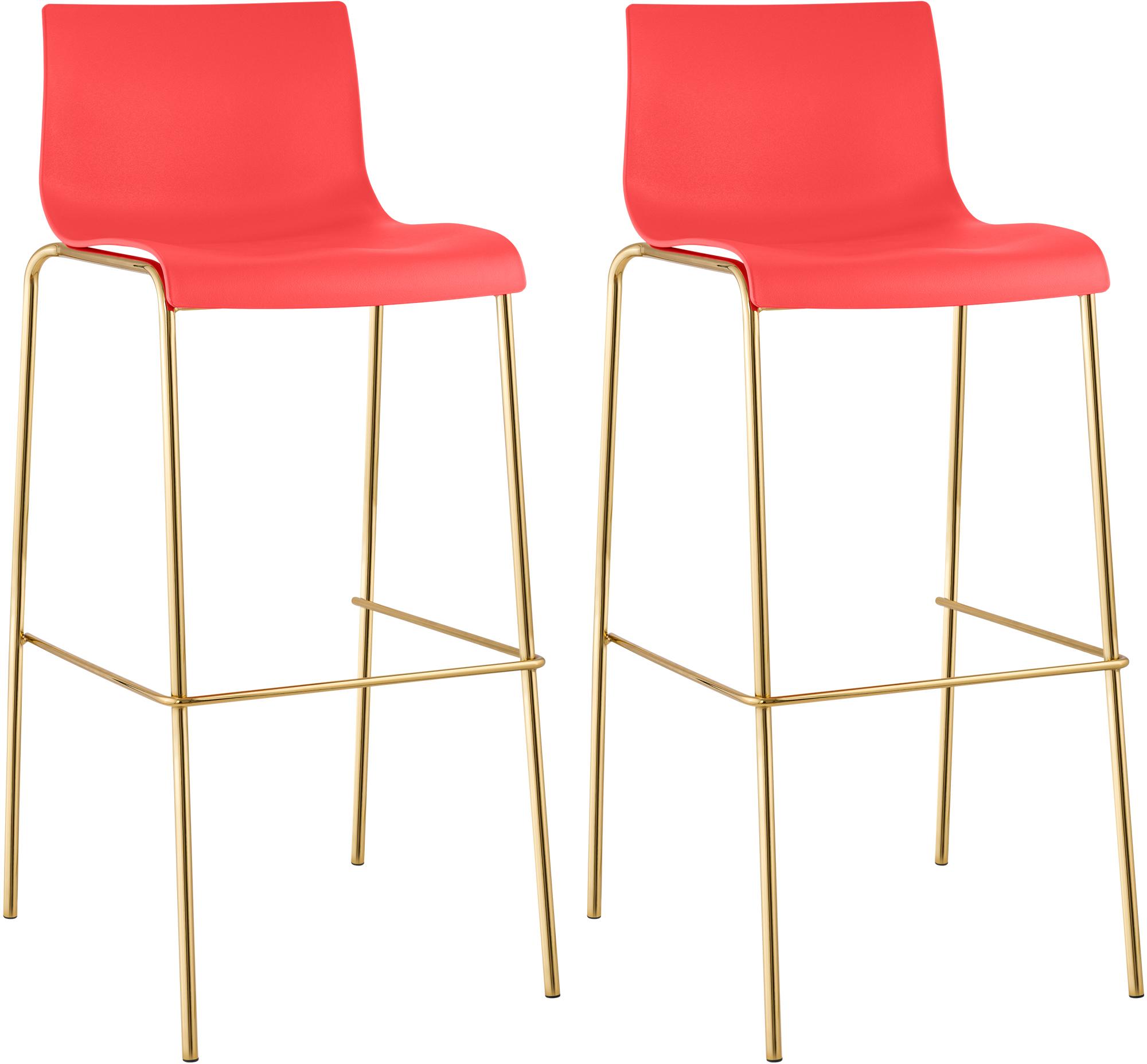 2er Set Barhocker Hoover Kunststoff 4-Fuß Gold, rot