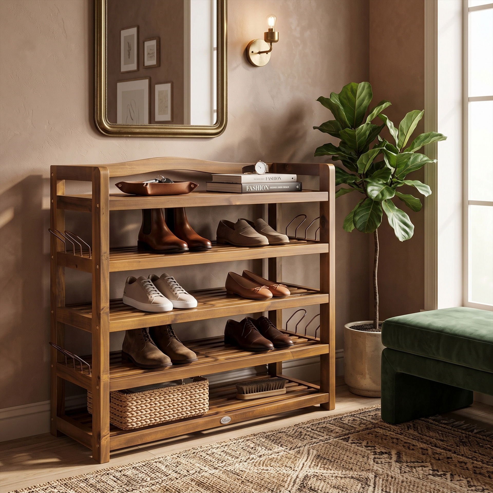 Schuhregal Akazienholz 95x26x82cm