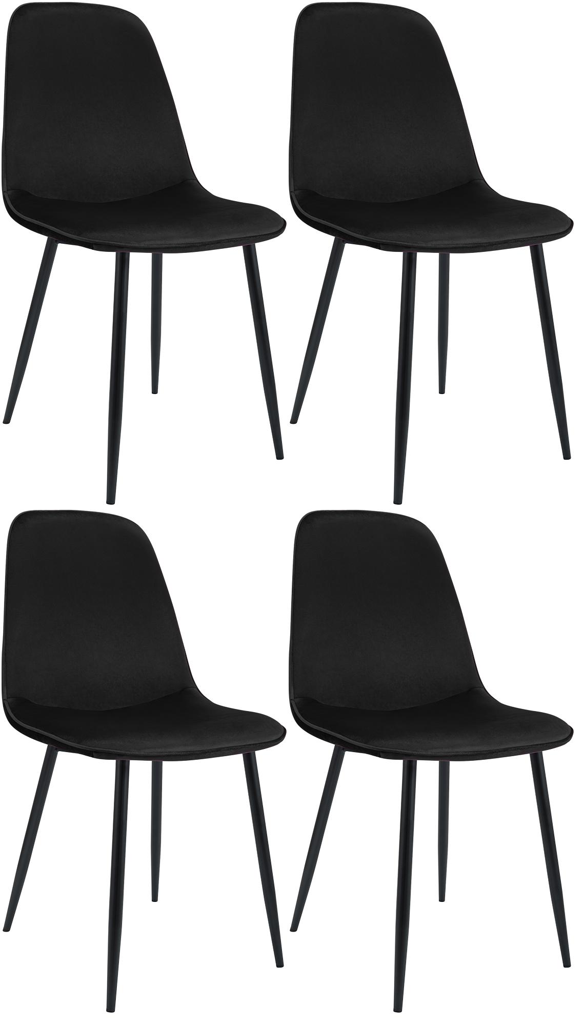 4er Set Esszimmerstuhl Maryam Samt, schwarz