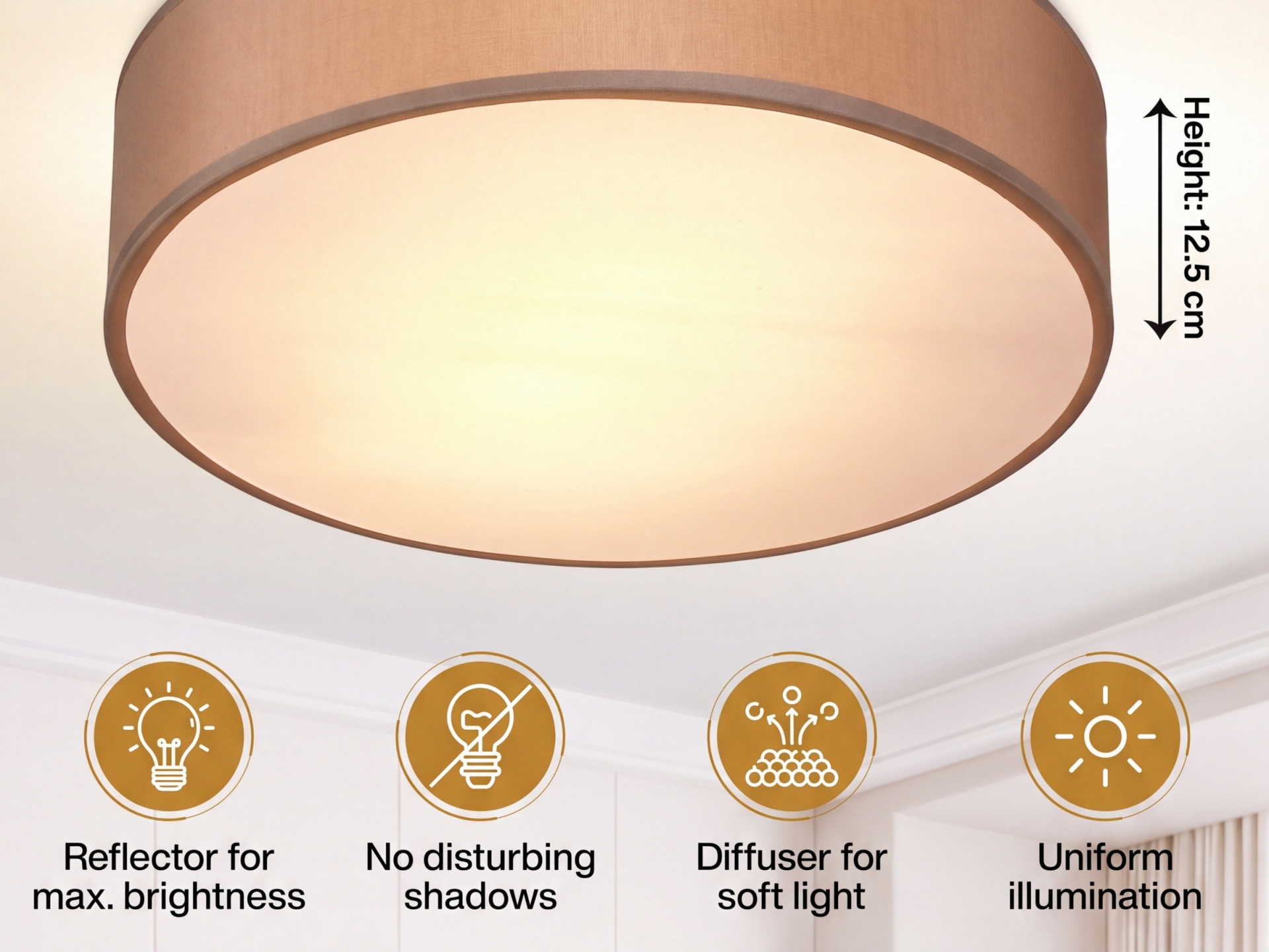 Deckenlampe Taupe Stoff Ø38cm