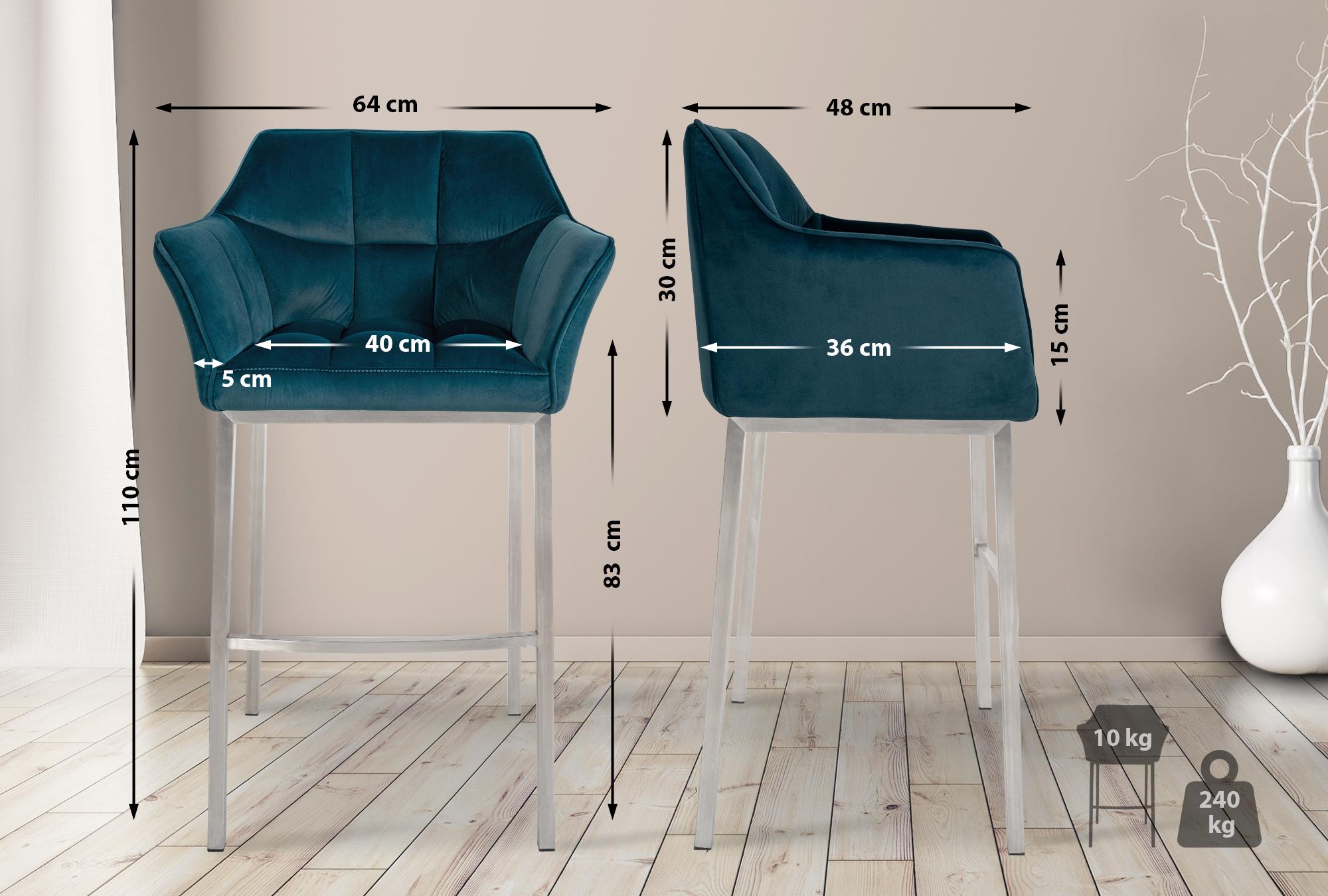 Barhocker Damaso E Samt mit 4-Fuß Gestell, grün