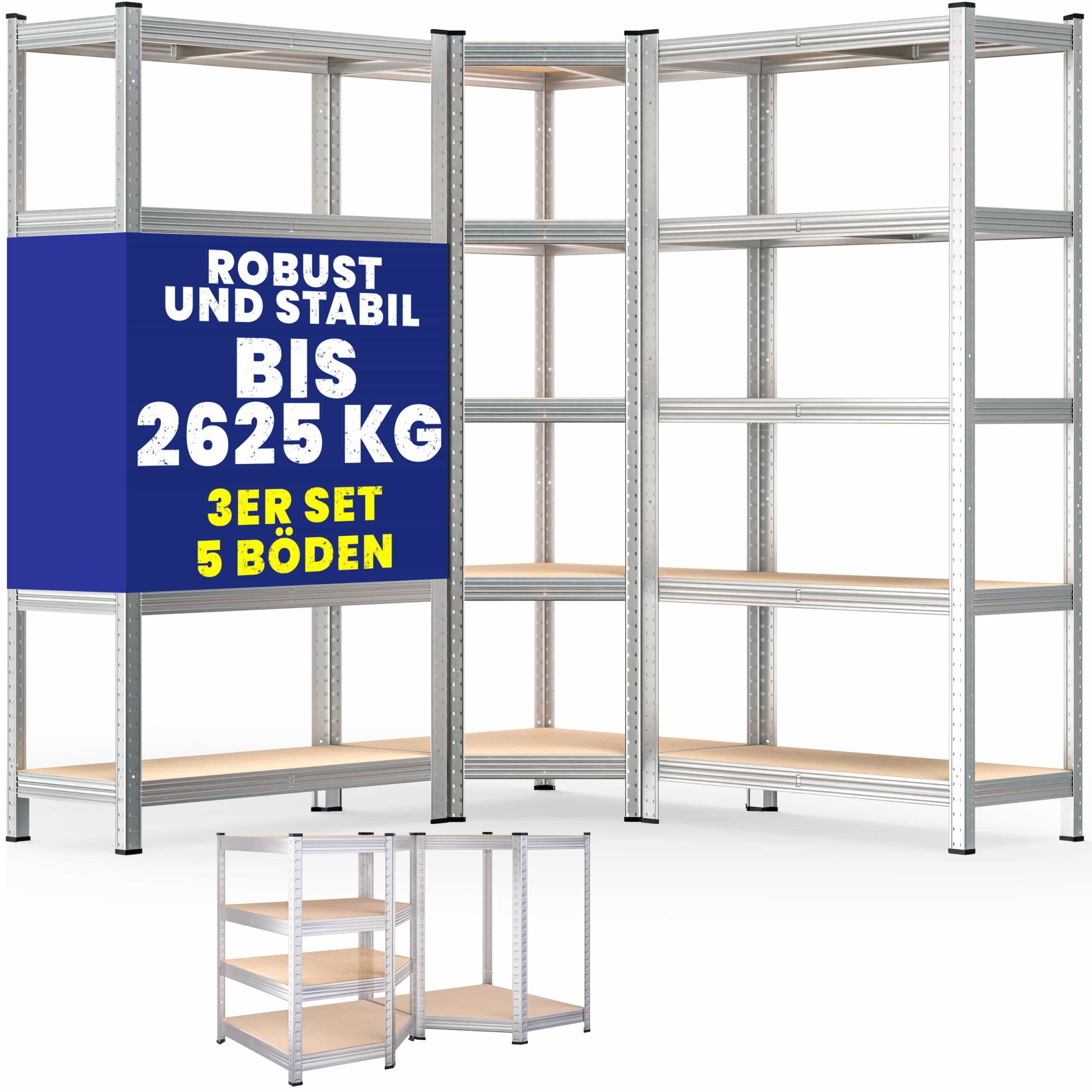 Schwerlast- und Eckregal 3er-Set verzinkt je 875kg