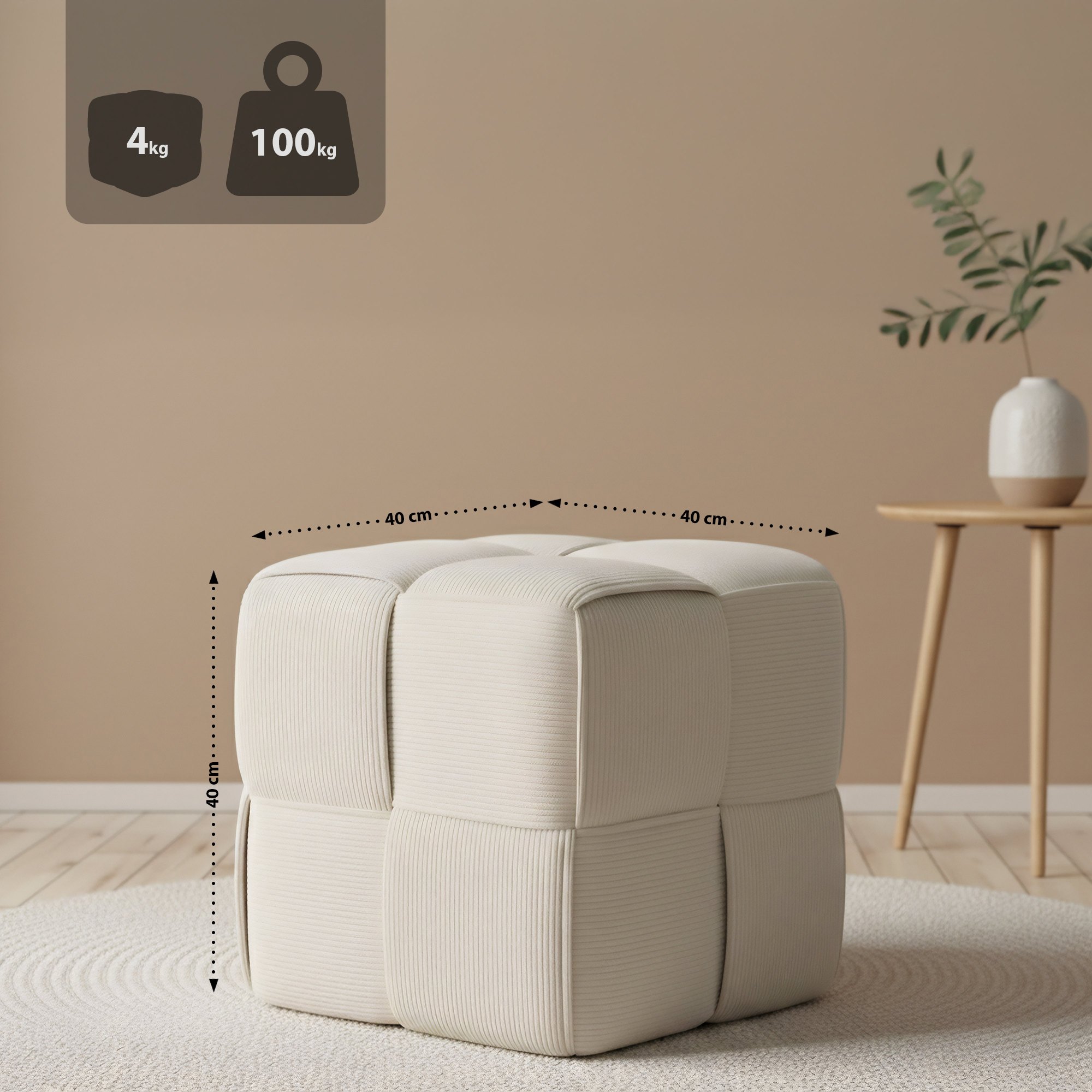 Sitzhocker Forinta Cord, creme