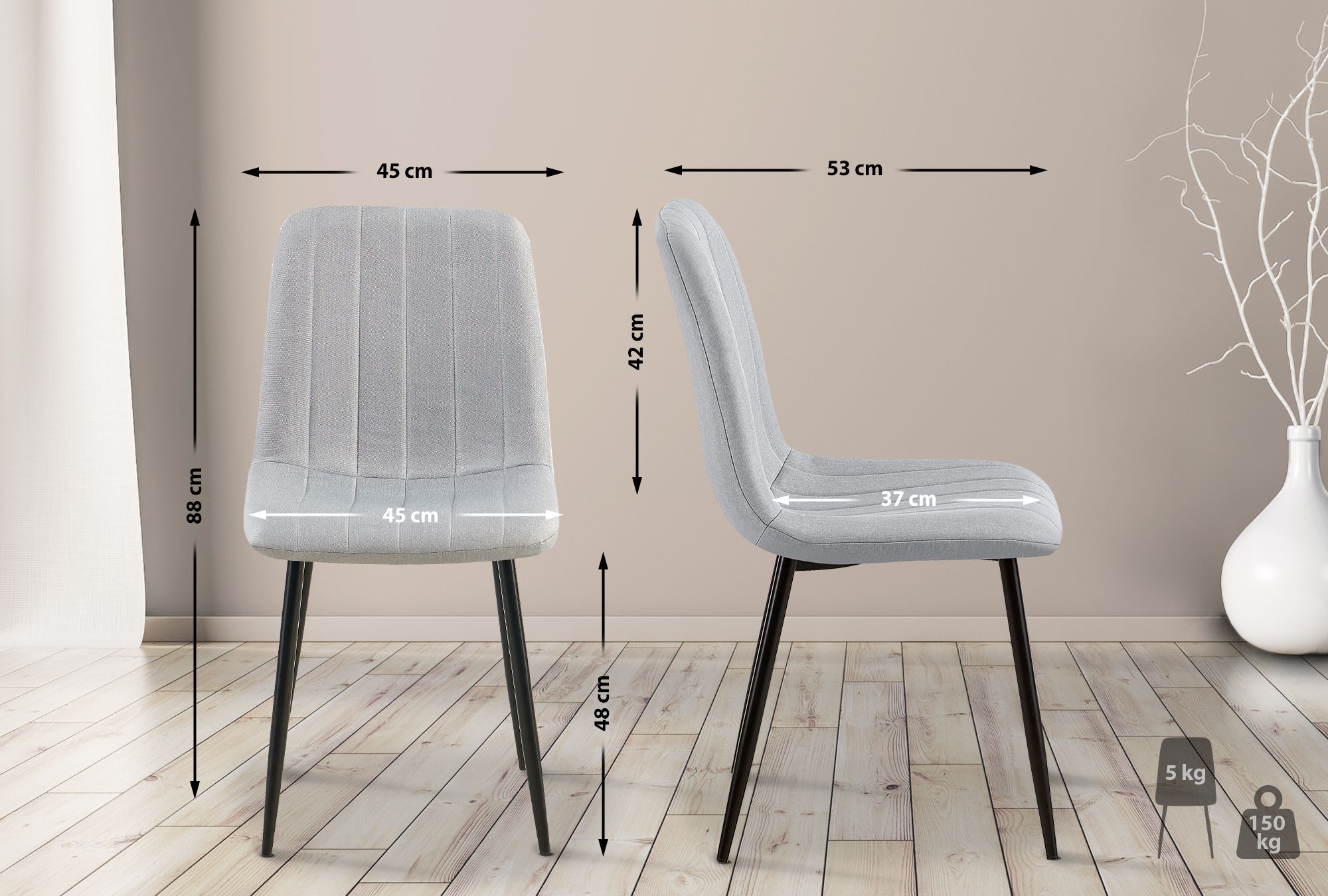 4er Set Stühle Dijon Stoff, grau