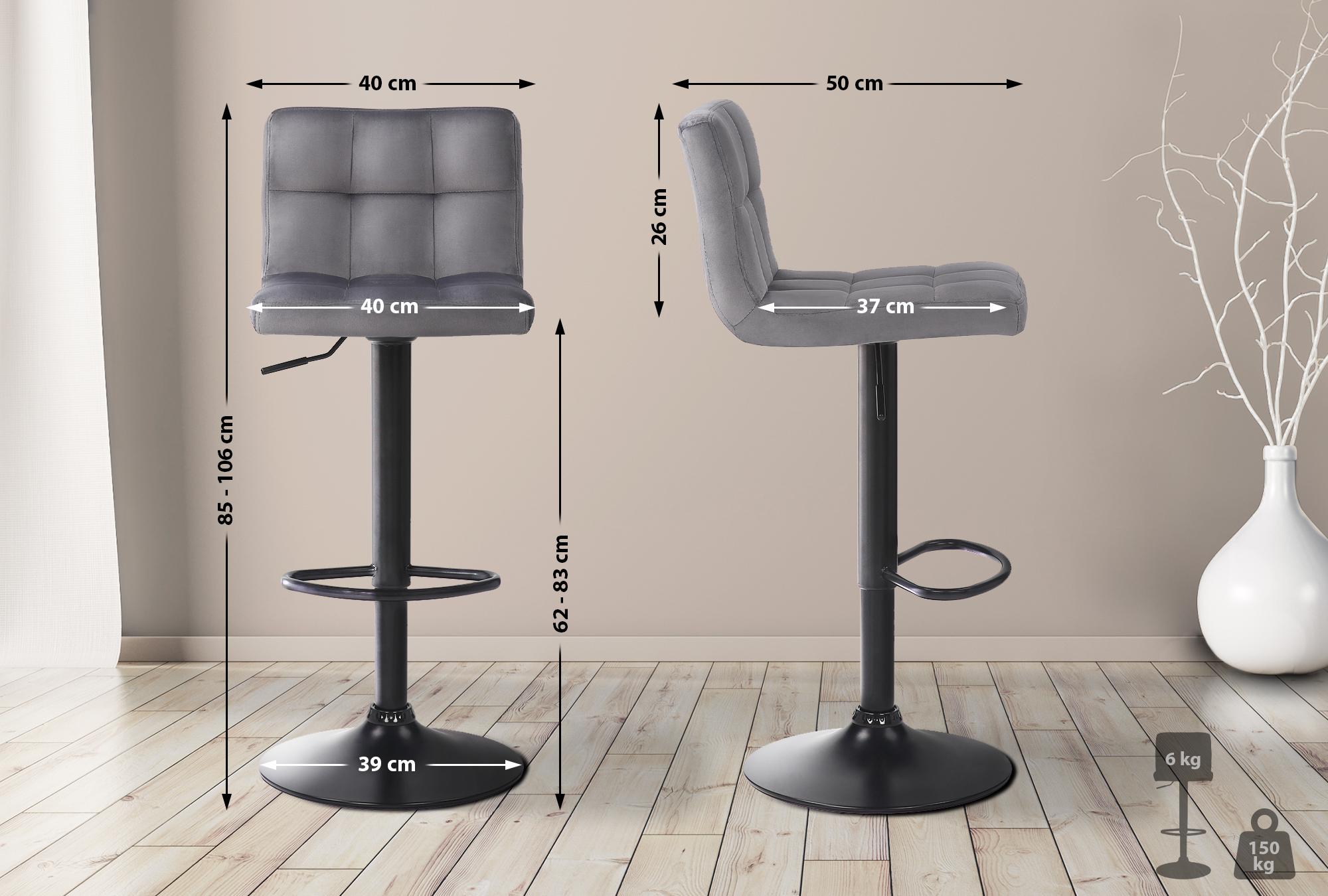 4er Set Barhocker Feni Samt, grau