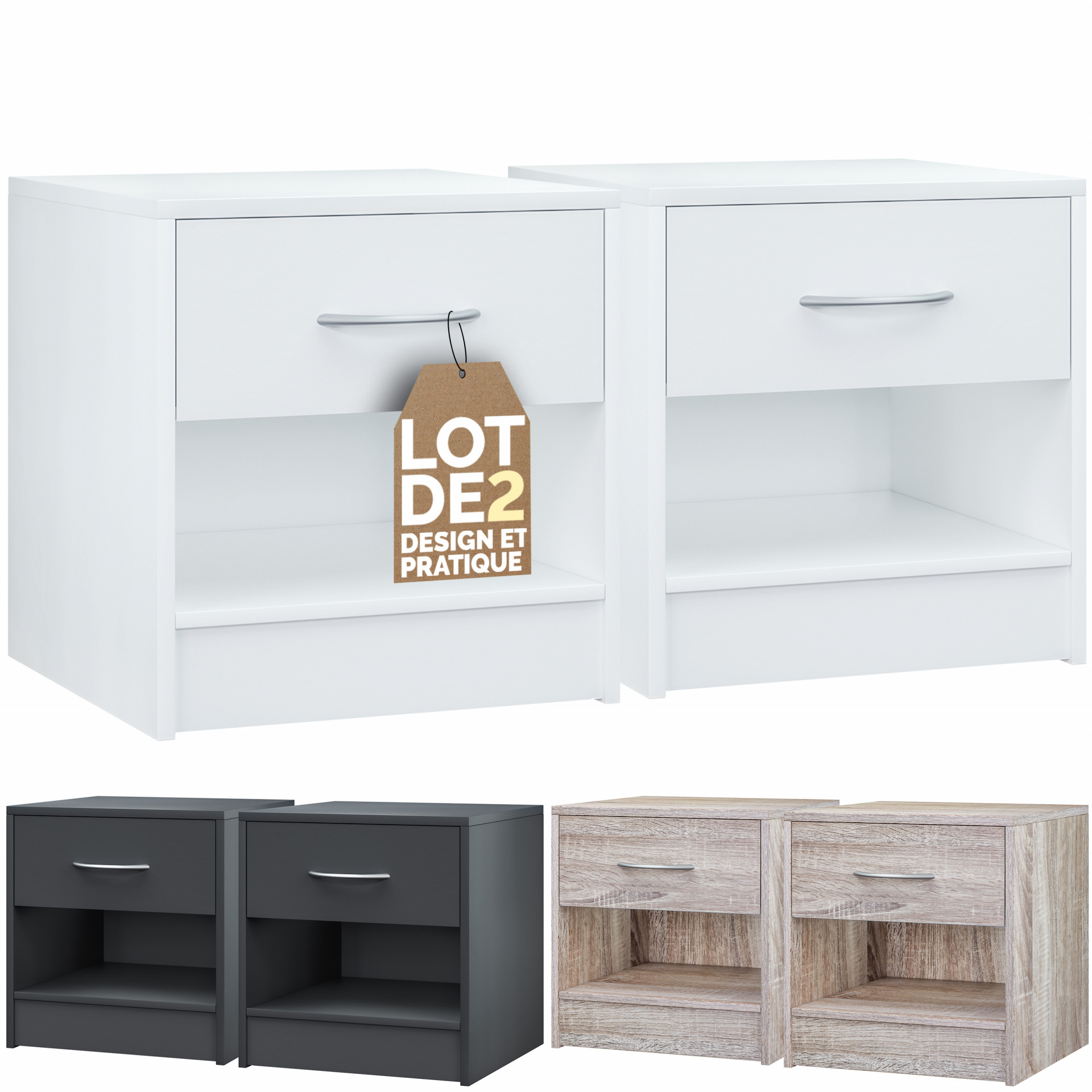 Nachttisch Kiel 2er-Set Weiß 41x39x28cm