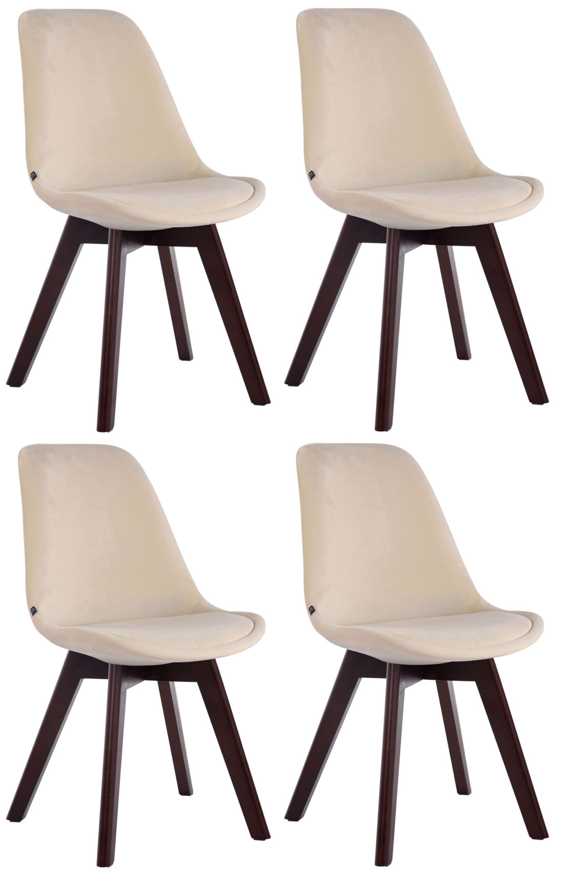 4er Set Besucherstühle Borneo V2 Samt walnuss, creme