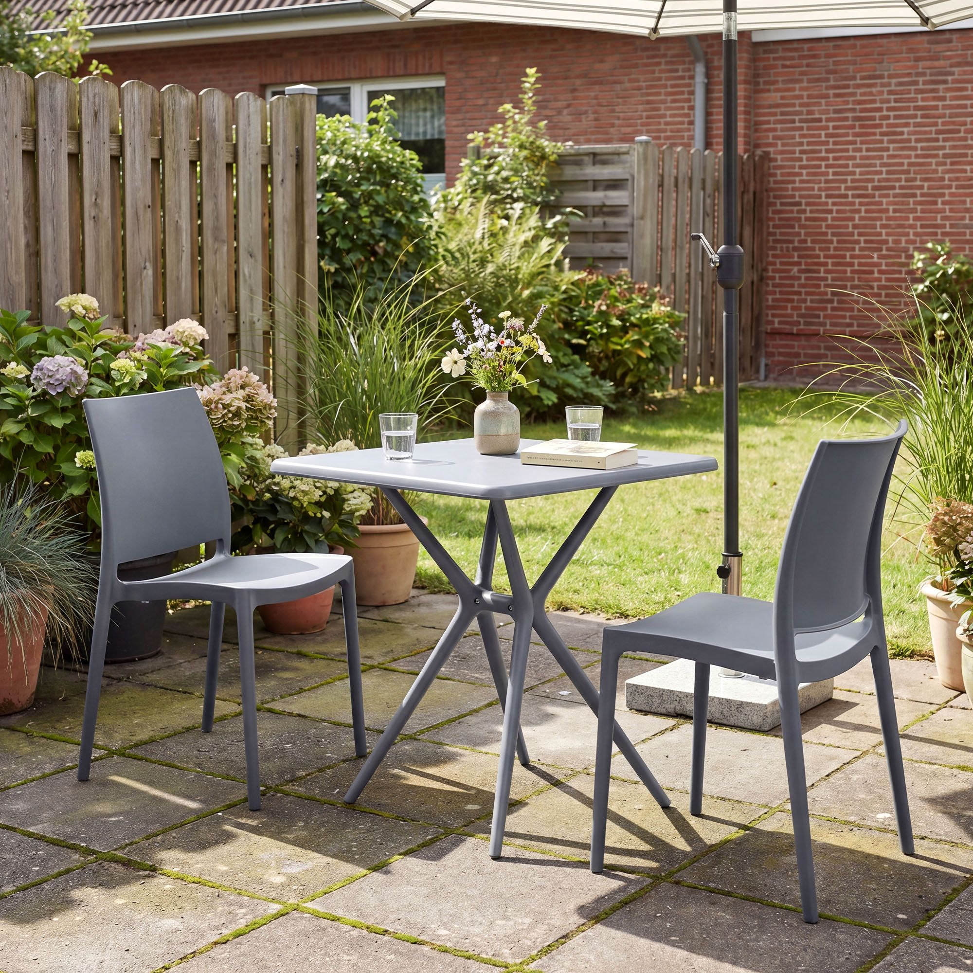Gartenmöbel-Set Amino mit 2 Stühlen, grau