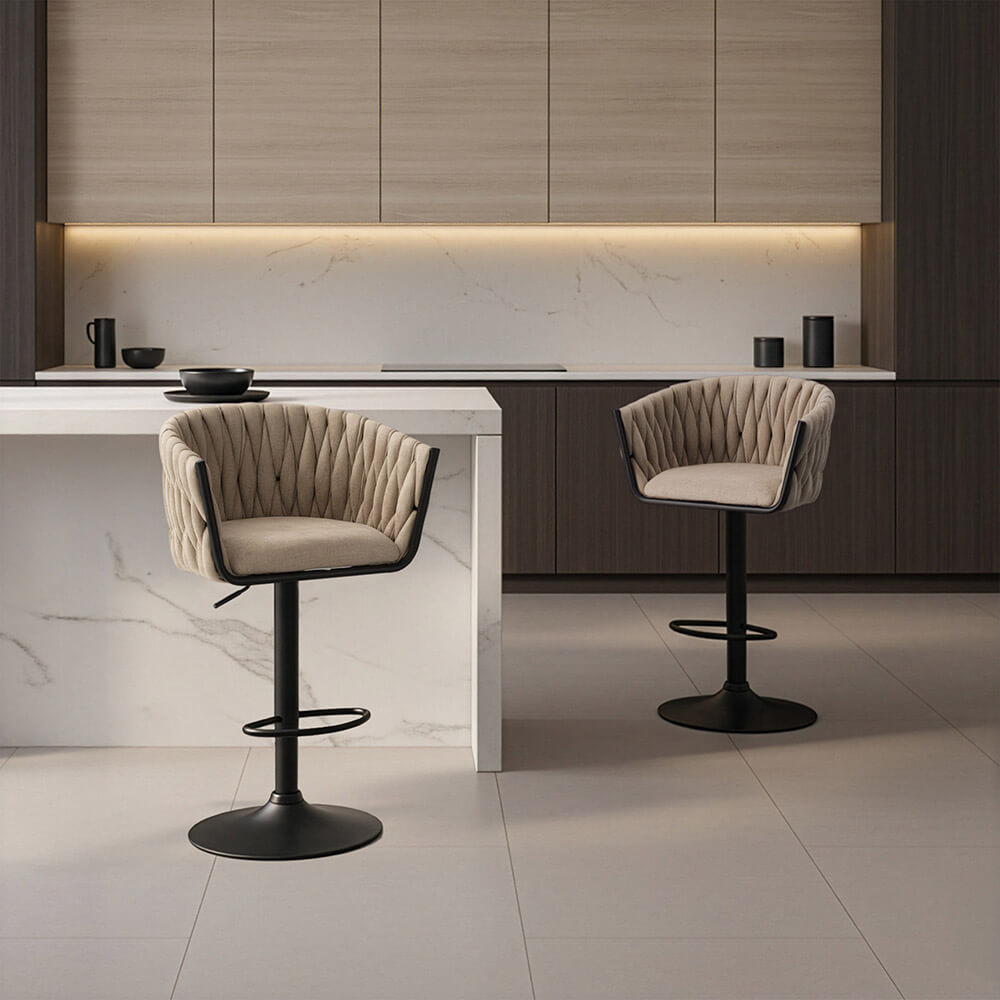 Barhocker höhenverstellbar gewebt SAMIR - 6er Set Beige