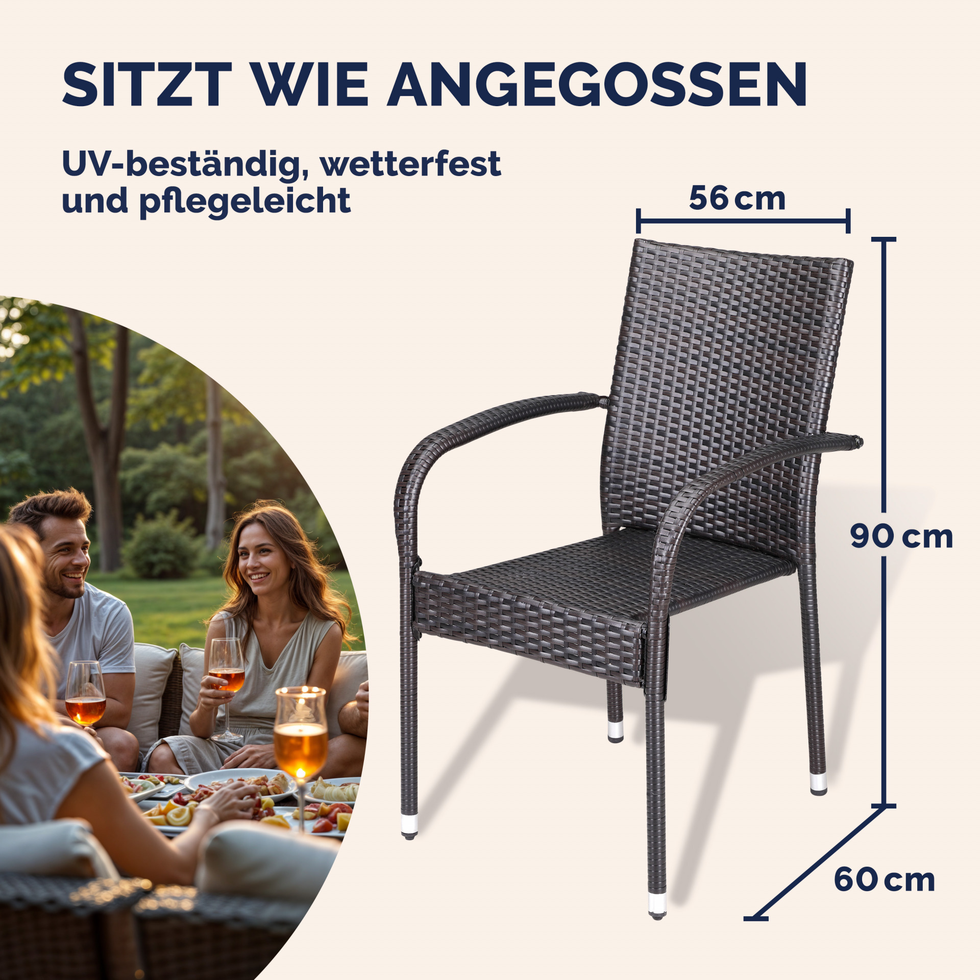 Polyrattan Stapelstuhl Comfort 4er-Set Braun