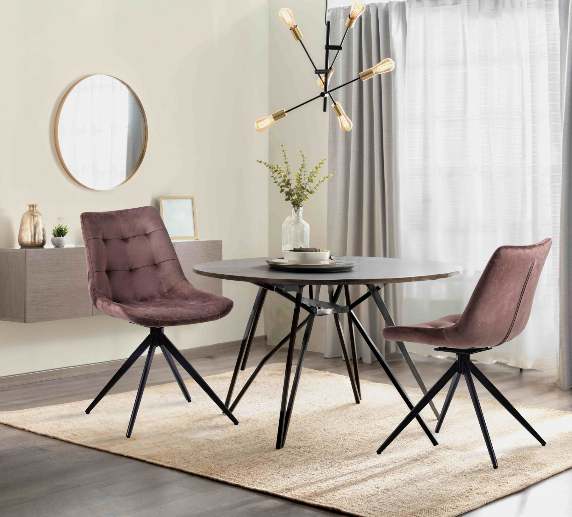 2er Set Esszimmerstuhl Merna Samt, braun