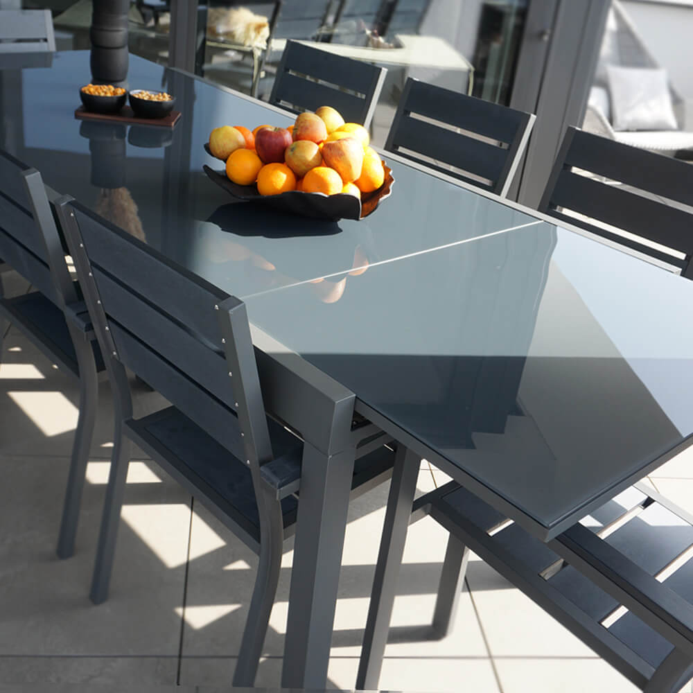 Gartentisch ausziehbar aus Glas SOL - 180/240 x 90 cm