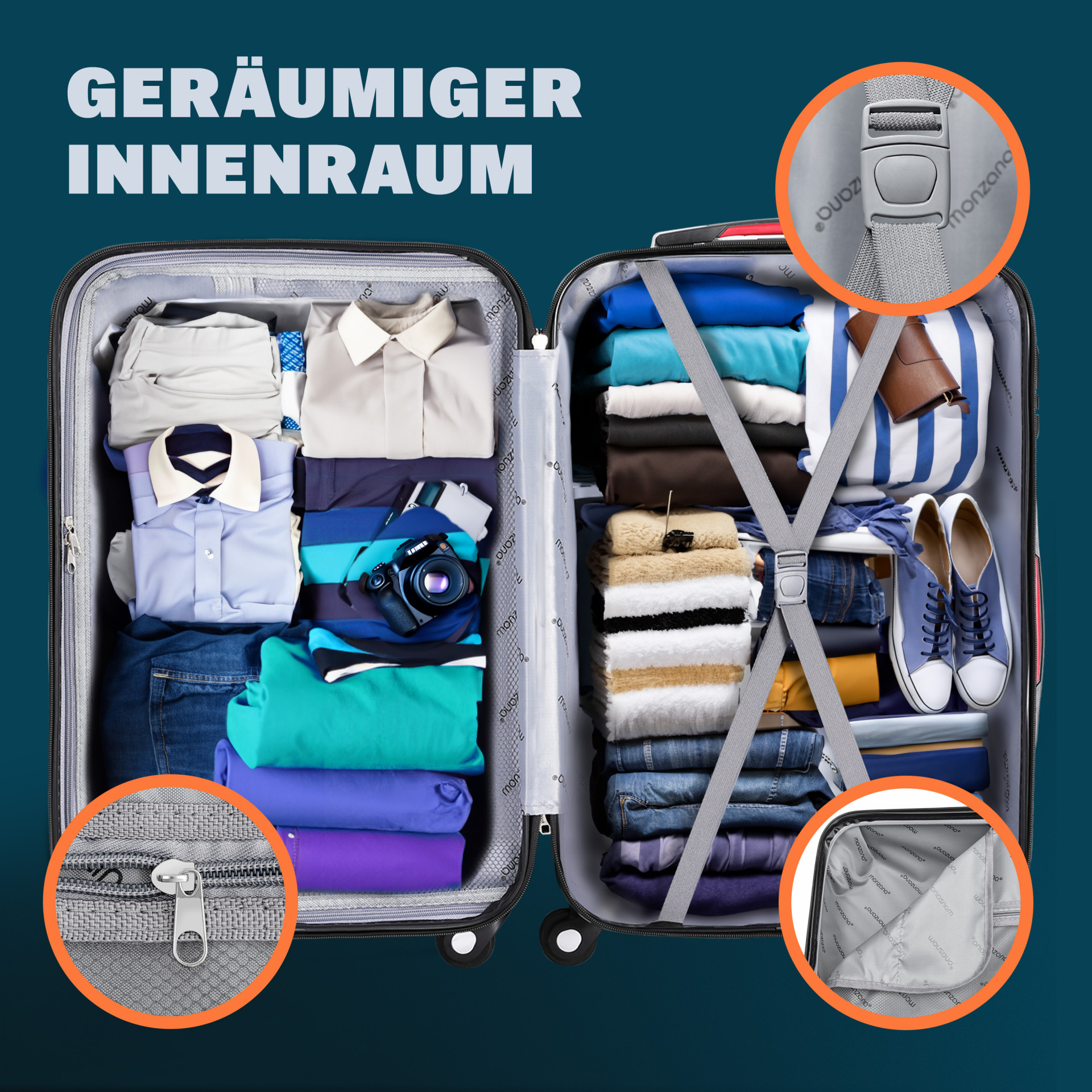Hartschalenkoffer XL Rollen 360º Reisekoffer 90L Silber ABS
