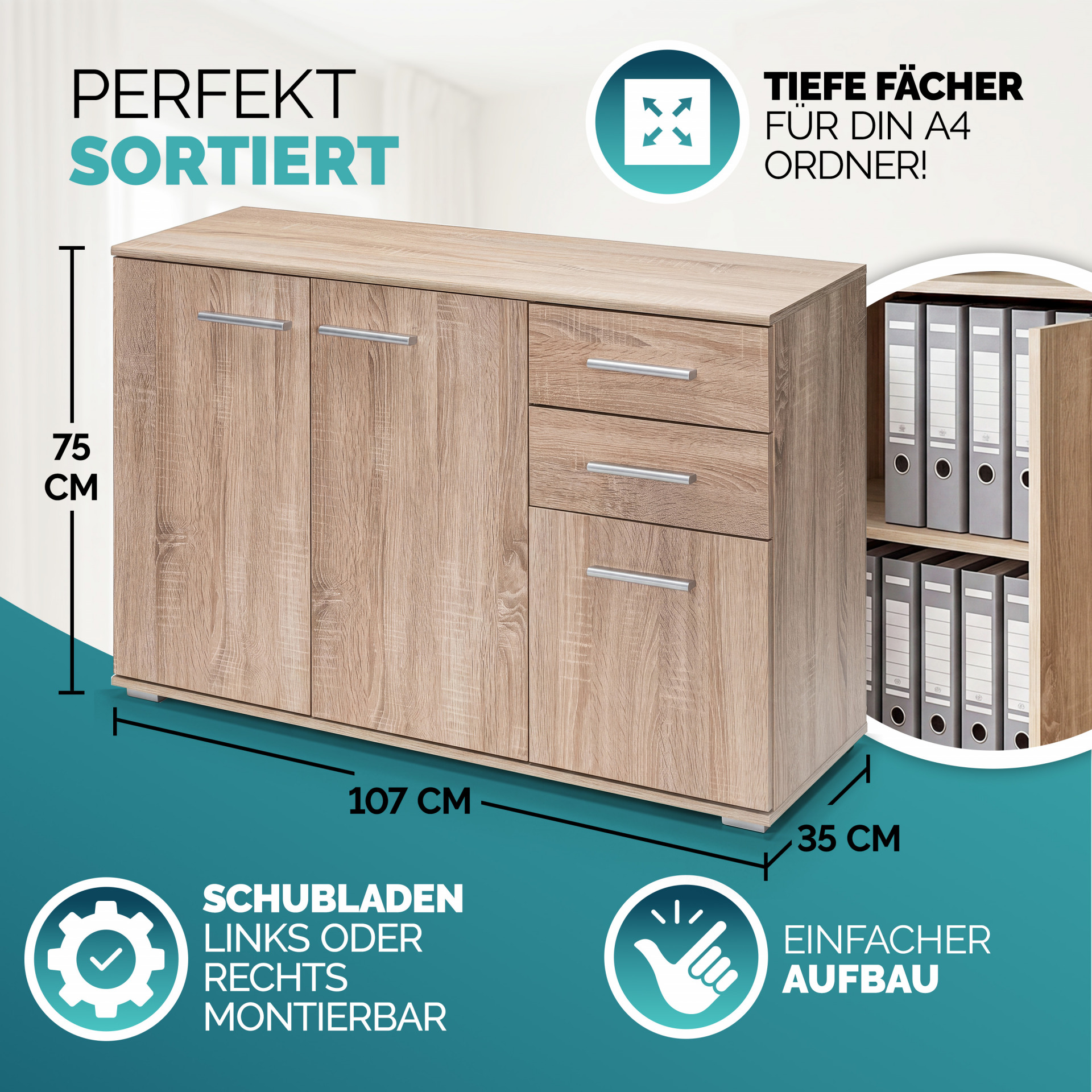 Kommode Alba Eiche 107x75x35cm