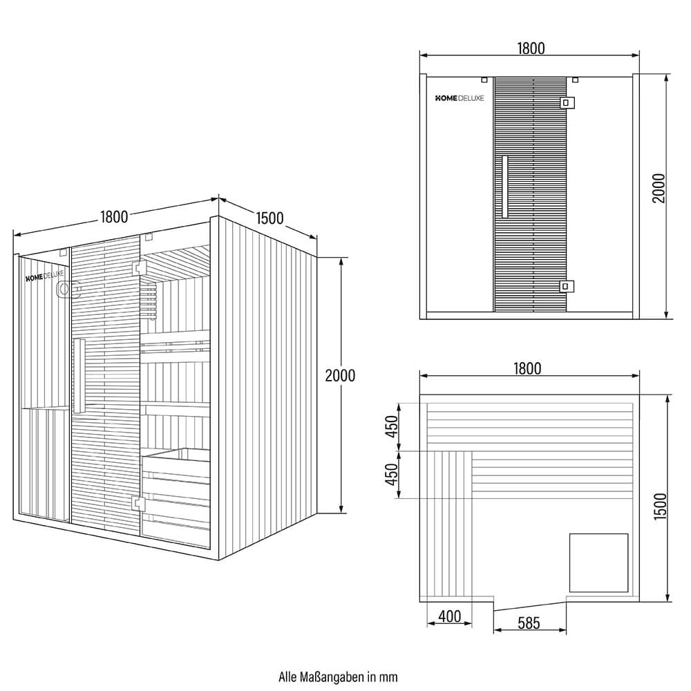 Traditionelle Sauna OMAHA - 180 x 150 cm für 4 Personen