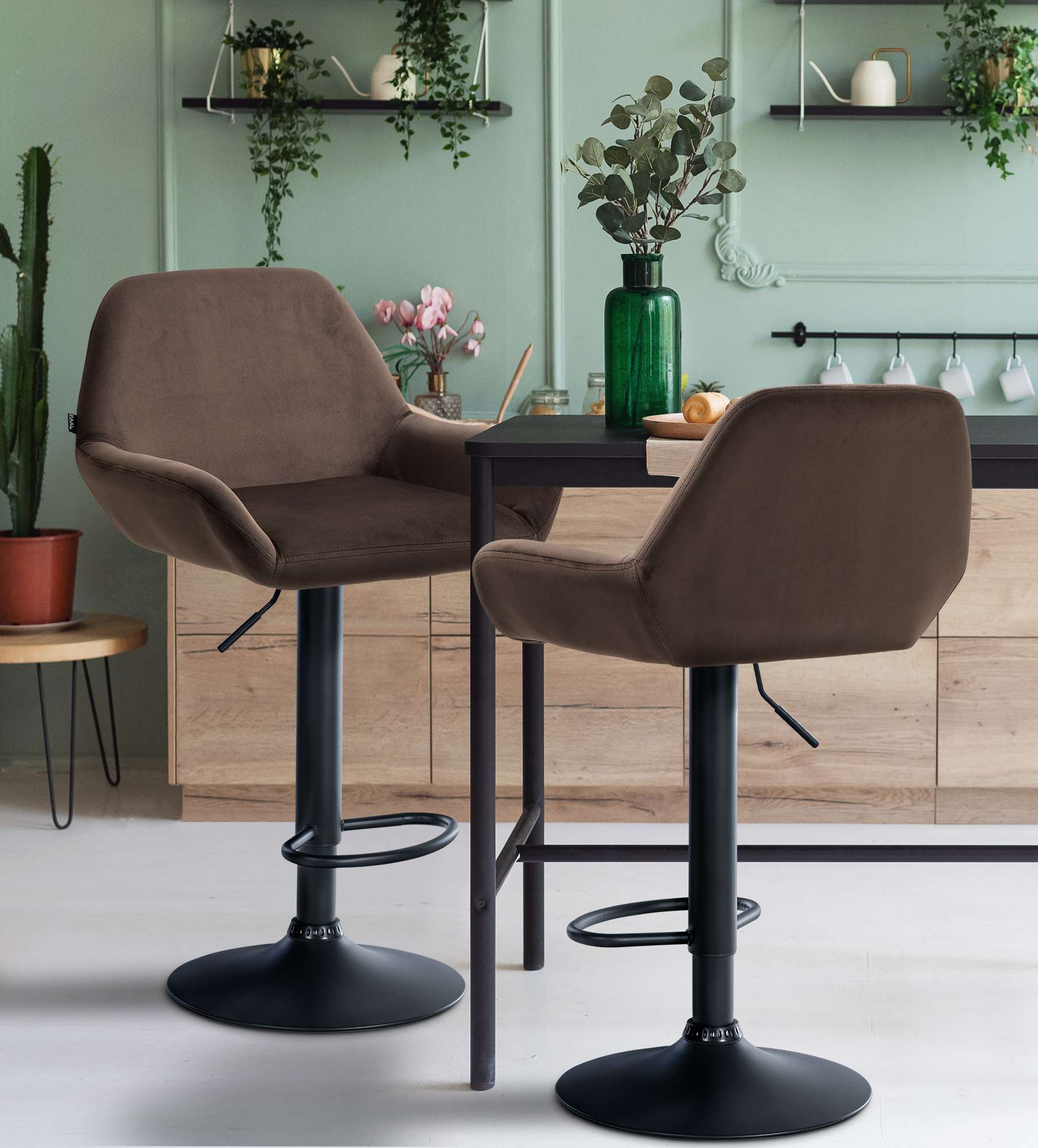 Barhocker Braga Samt schwarz, braun