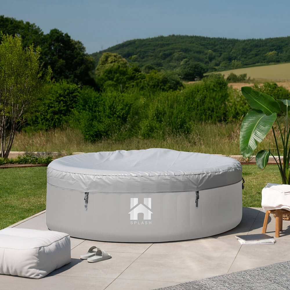 Outdoor Whirlpool inkl. Kissen, Getränkehalter und Sonnendach SPLASH - Ø208 cm 6 Personen Grau