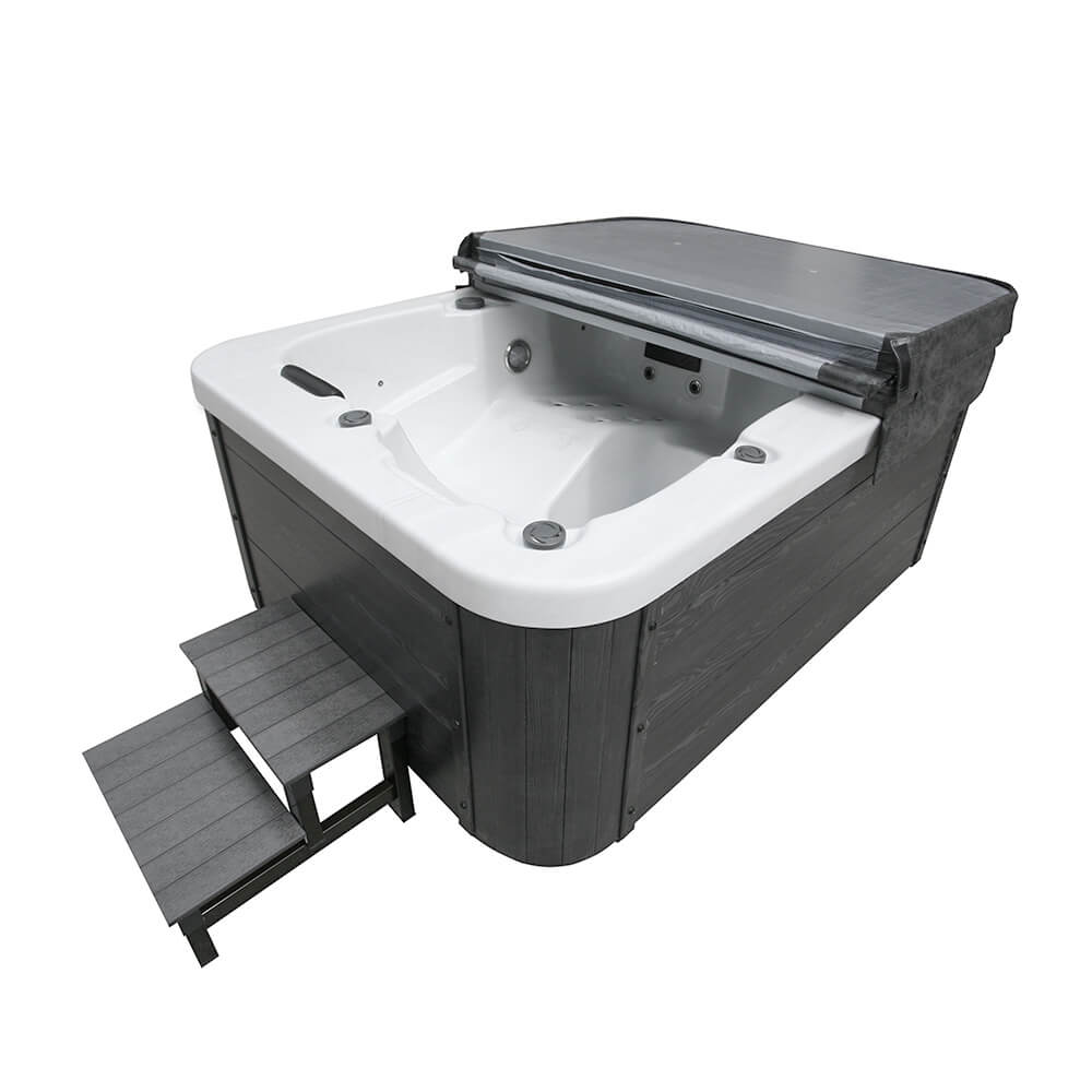 Outdoor Whirlpool mit Treppe und Thermoabdeckung WHITE MARBLE Anthrazit - 210 x 160 cm für 3 Personen