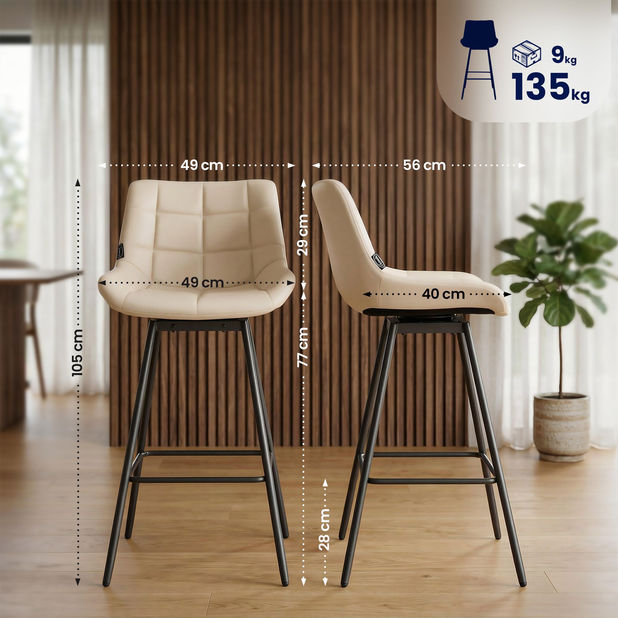 Barhocker Weston Schwenkbar Kunstleder, creme