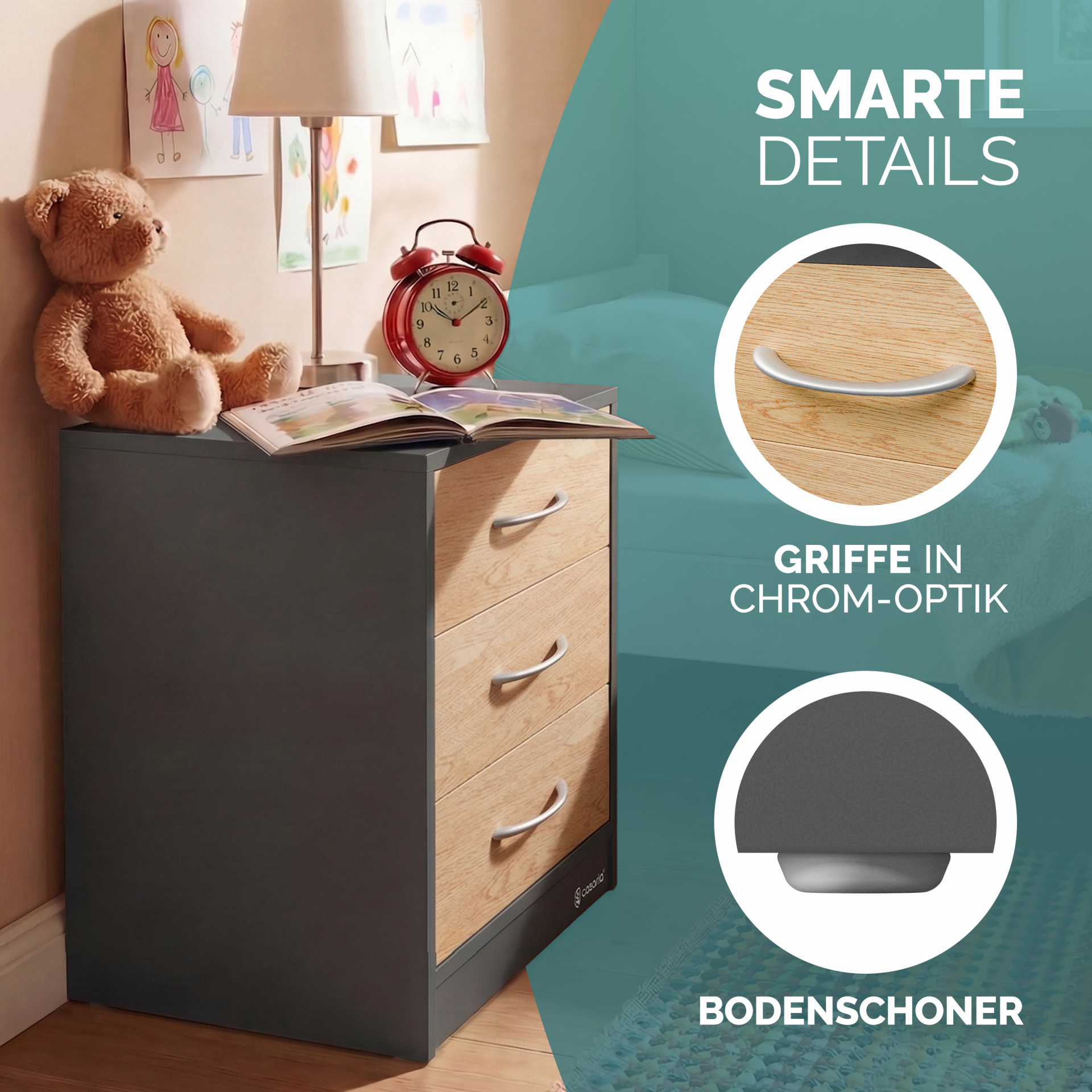 Nachttisch Eloise Holz/Grau 54x39x28cm