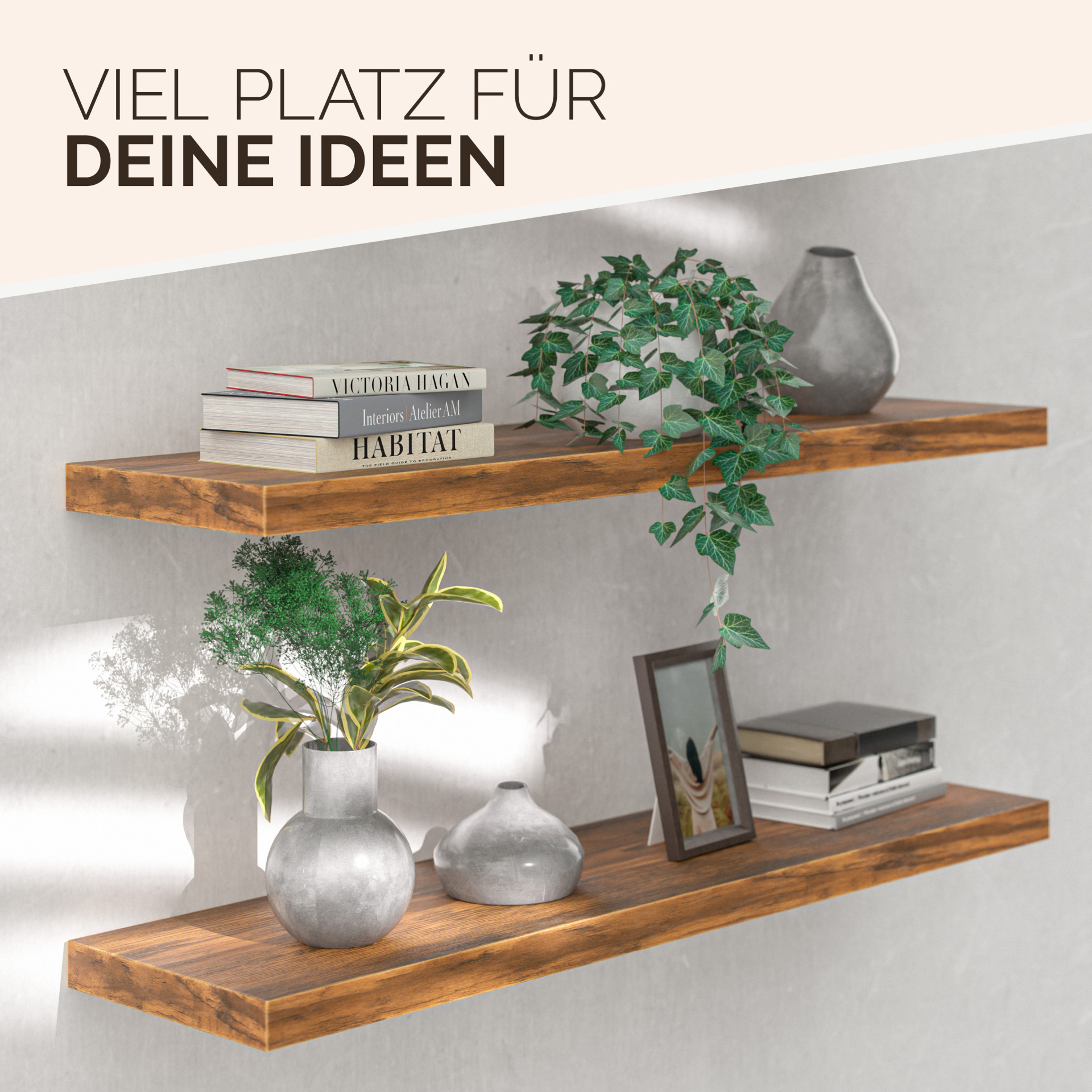 Wandregal Schweberegal 90cm Eiche dunkel + Halterung