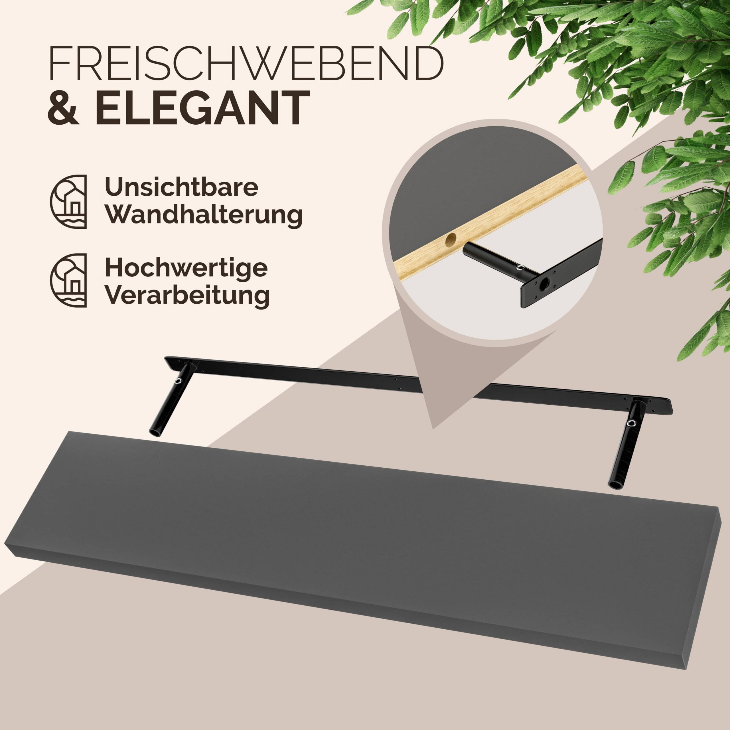 Wandregal Schweberegal 110cm Grau + Halterung