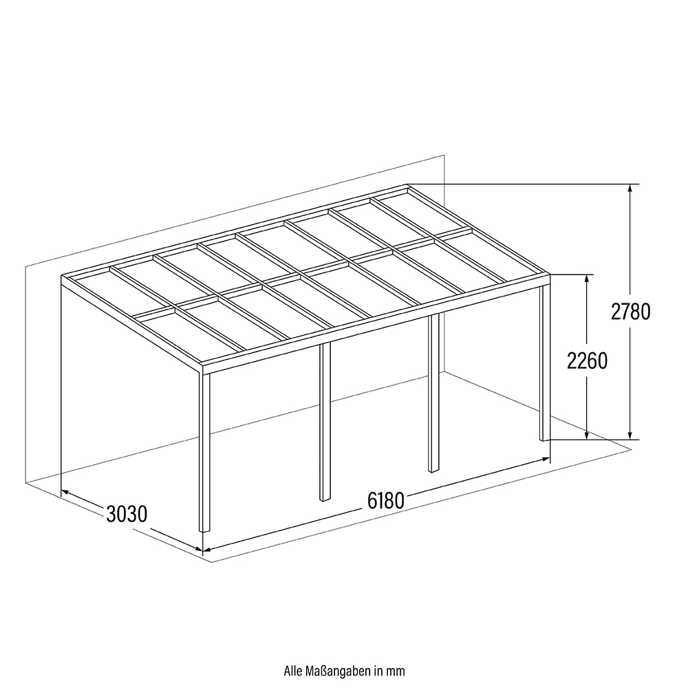 Terrassenüberdachung SOLIS - 618 / 625 x 303 / 300 x 278 / 226 cm