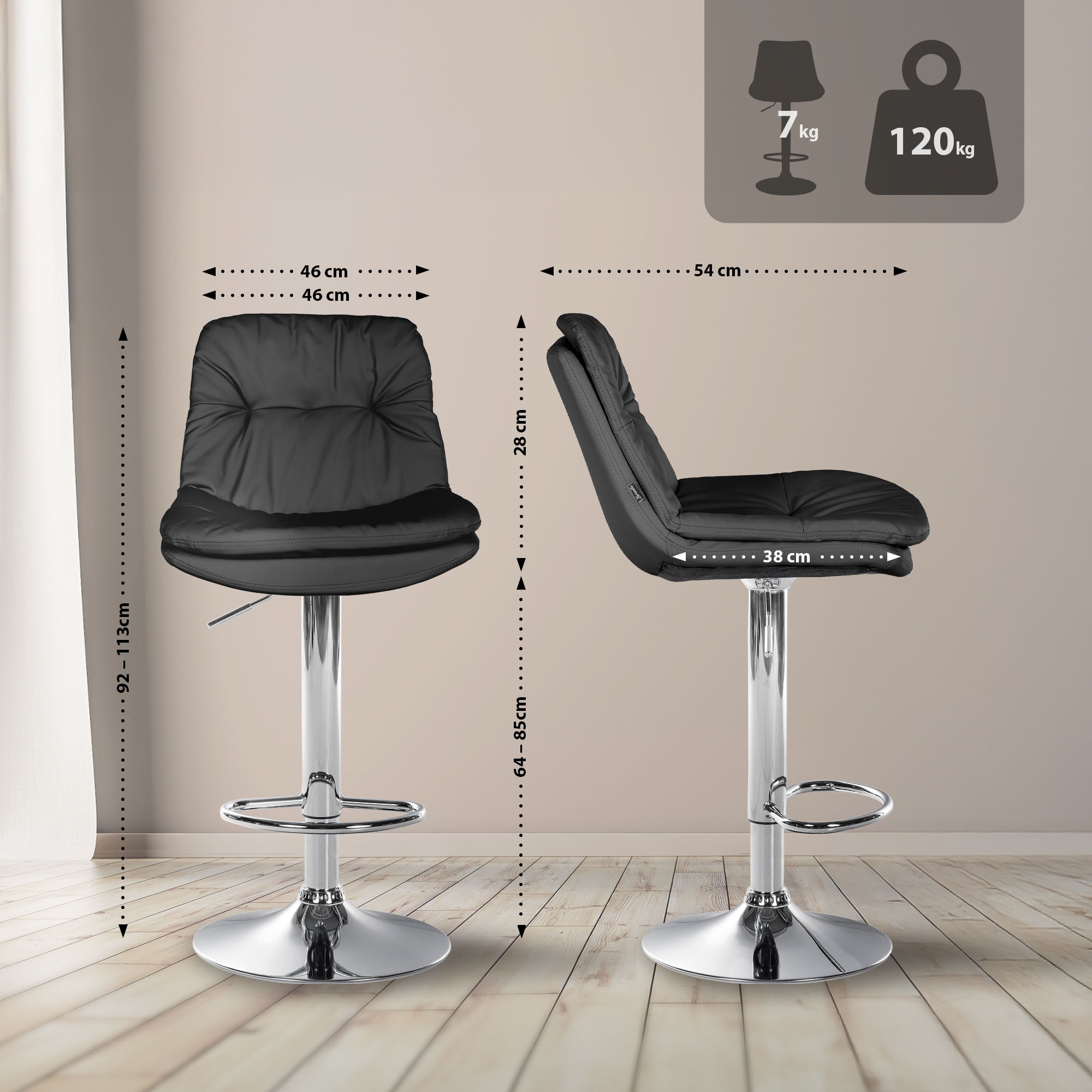 Barhocker Laurel Kunstleder chrom, schwarz