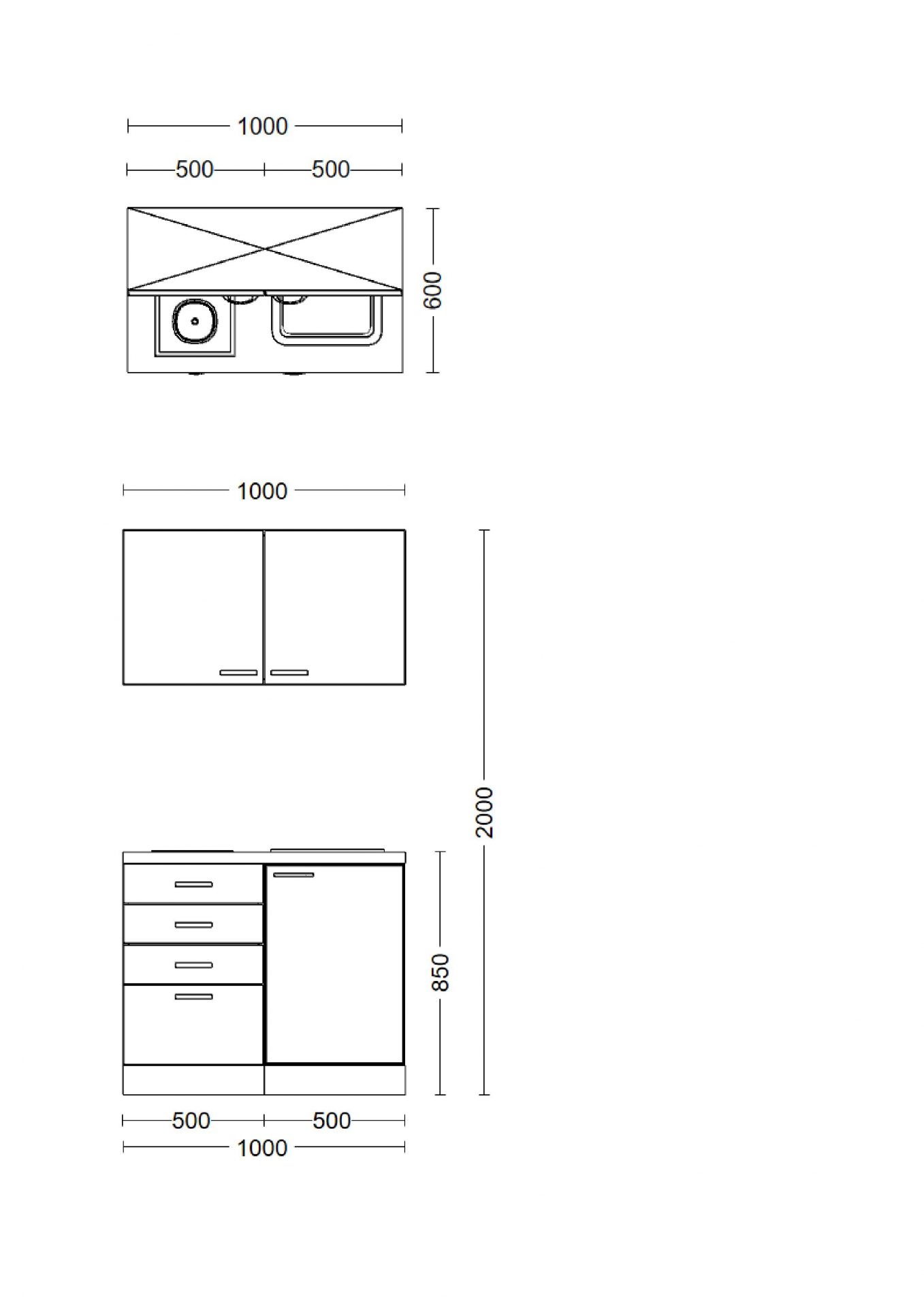 Miniküche CARA 100 cm mit E-Geräten
