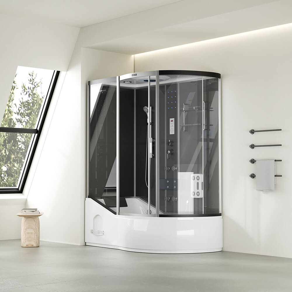 Duschkabine mit Badewanne ALLIN 2IN1 - 170 x 90 Schwarz Rechts