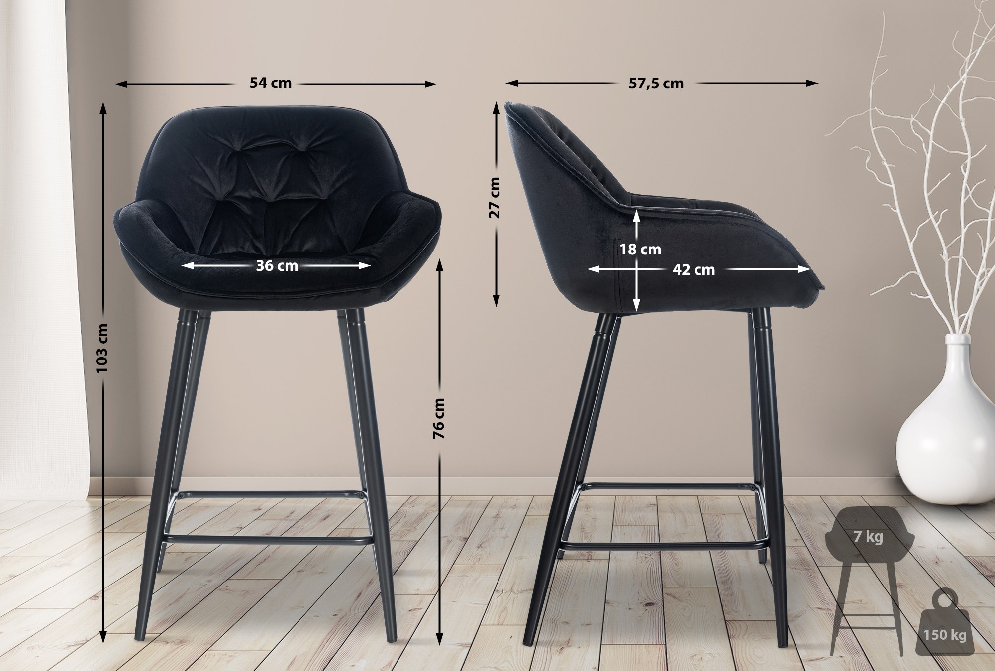 Barhocker Gibson 76 Samt, schwarz
