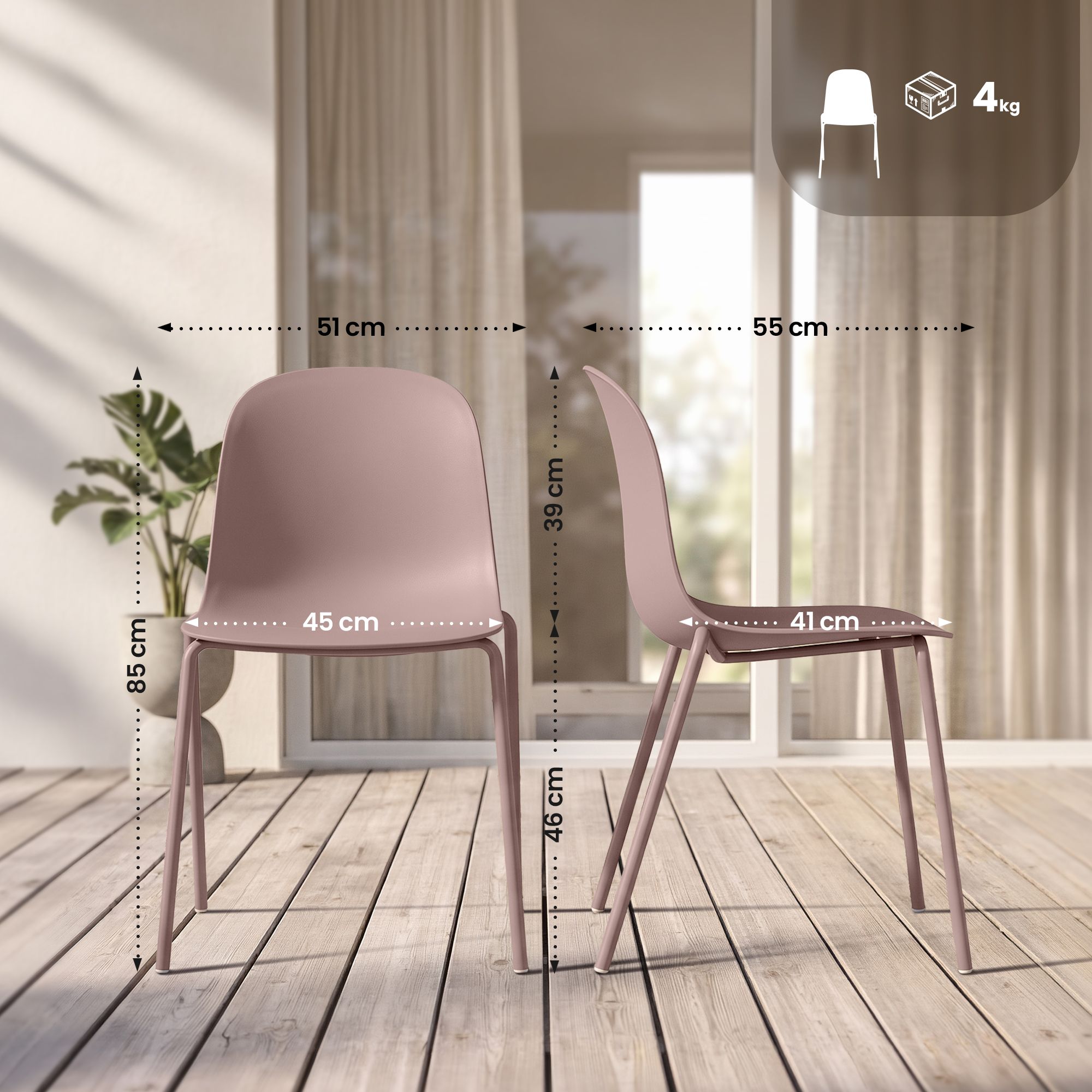2er Set Stuhl Hardin, pink