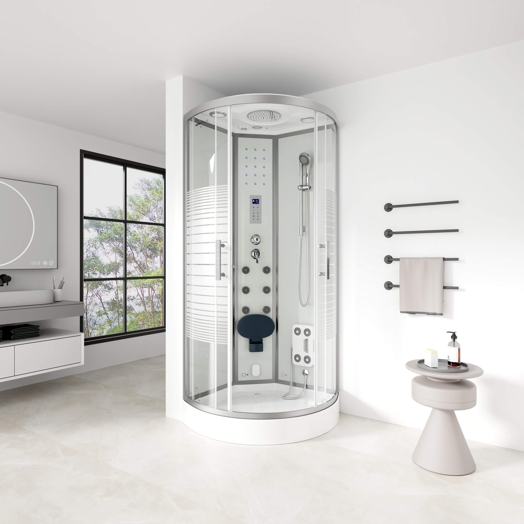 Dampfdusche mit Wasserfall und Dampfsauna WHITE PEARL - 90 x 90 cm