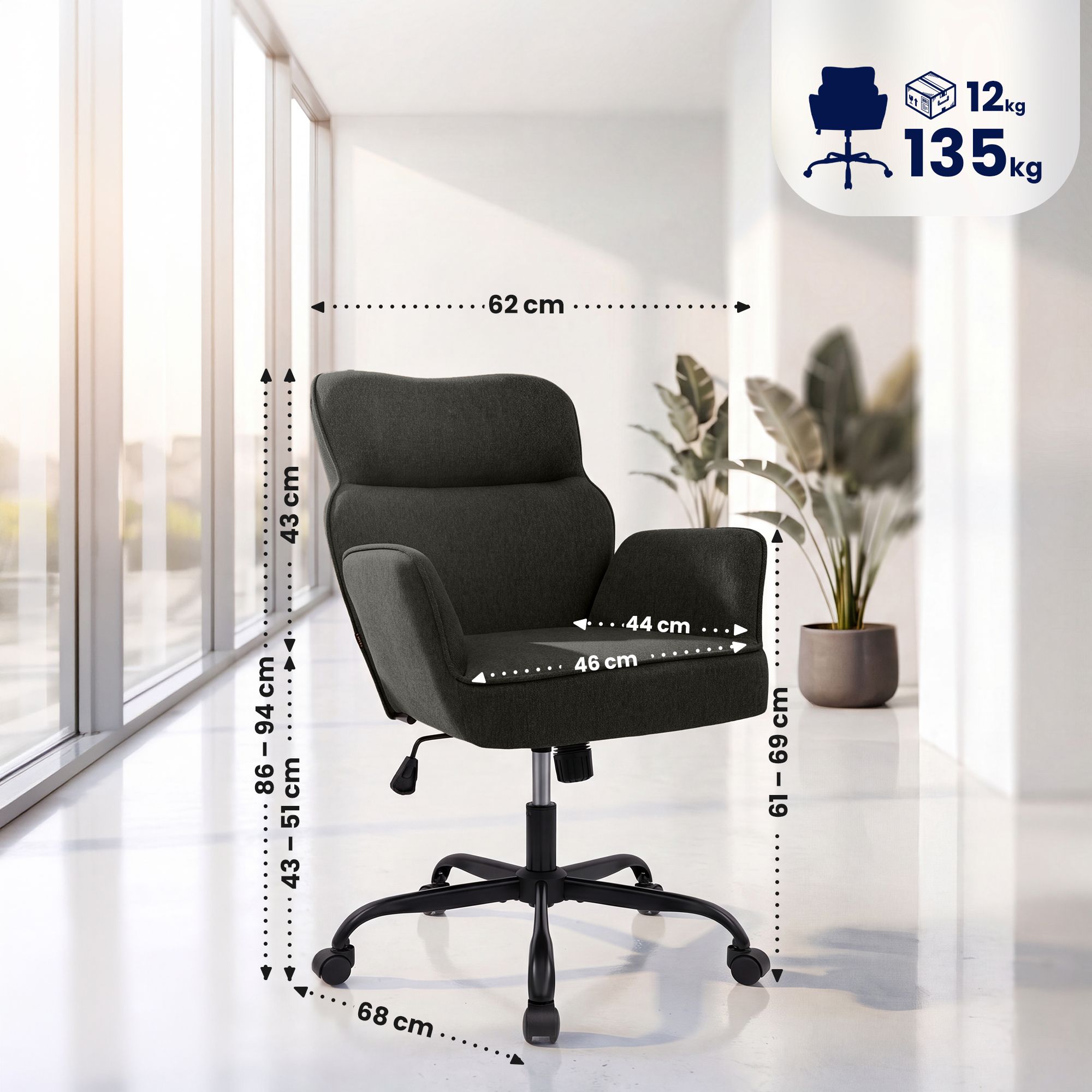 Bürostuhl Amado Stoff, dunkelgrau