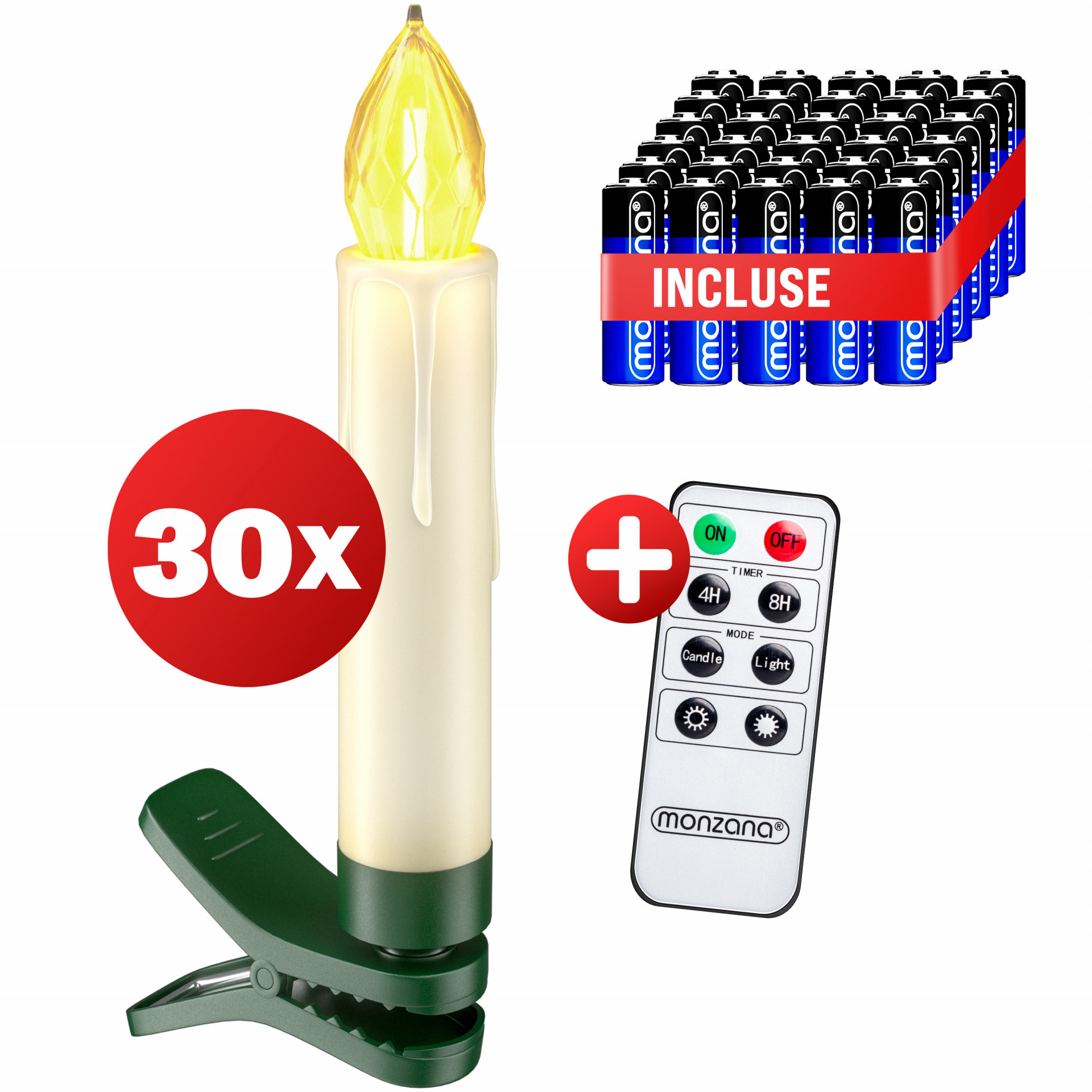 Kabellose Weihnachtsbaumkerzen LED 30er-Set Warmweiß mit Batterien + Fernbedienung