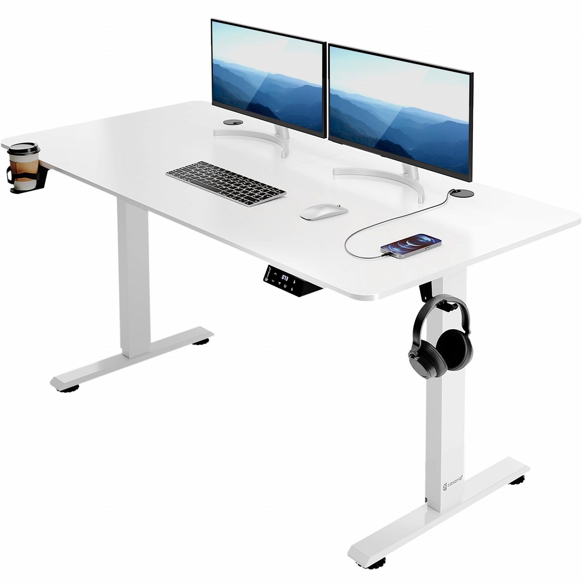 Höhenverstellbarer Schreibtisch Weiß 140x60x73-118cm