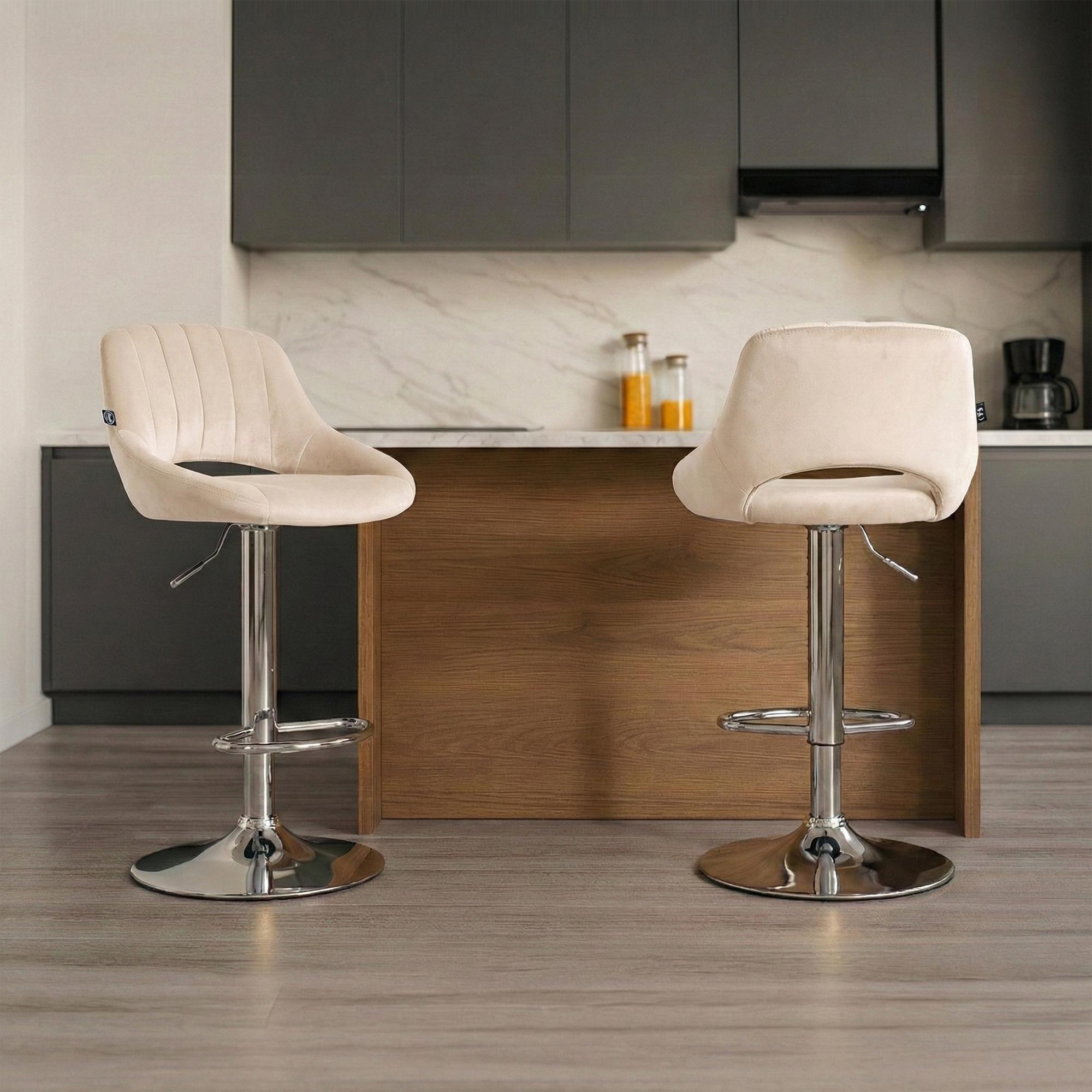 2er Set Barhocker Milet Samt C, creme