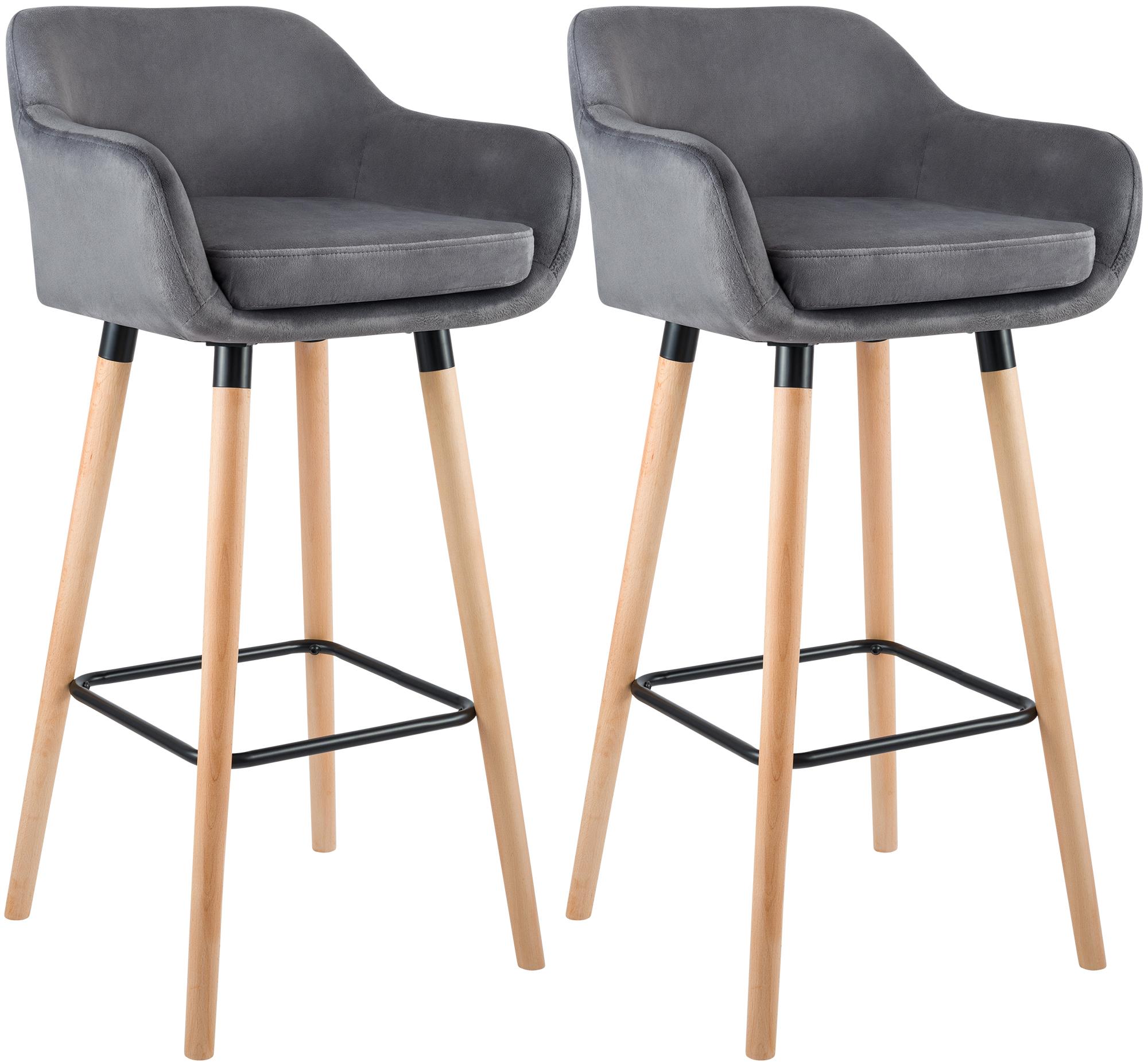 2er Set Barhocker Grant Samt, grau