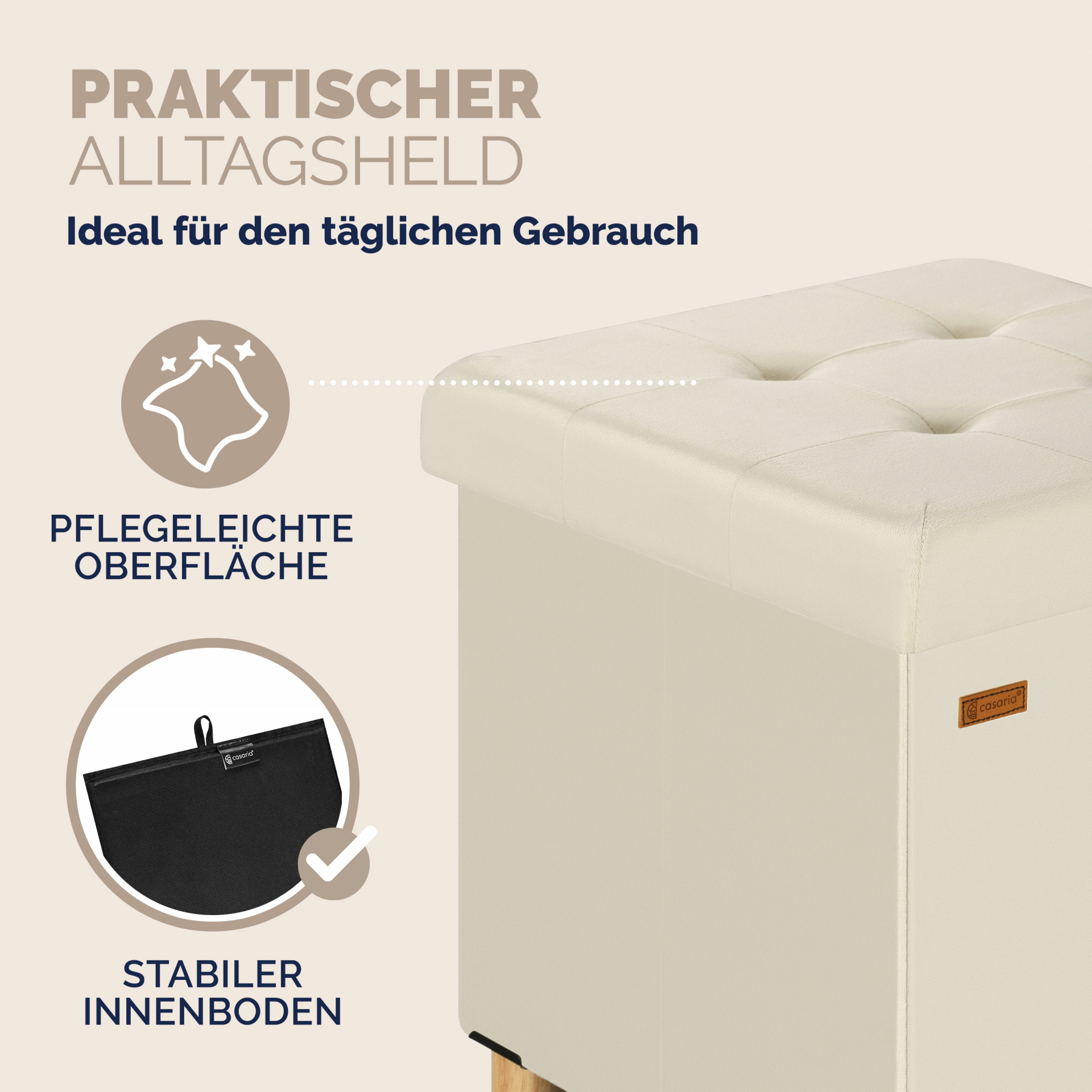 Sitzhocker Beige Samt 42x38x38cm faltbar