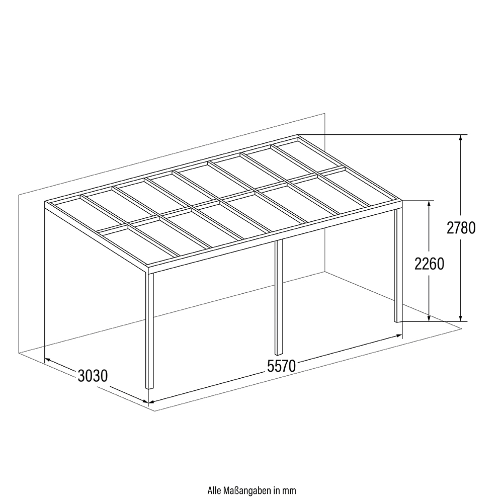 Terrassenüberdachung SOLIS - 557 / 564 x 303 / 300 x 278 / 226 cm Grau
