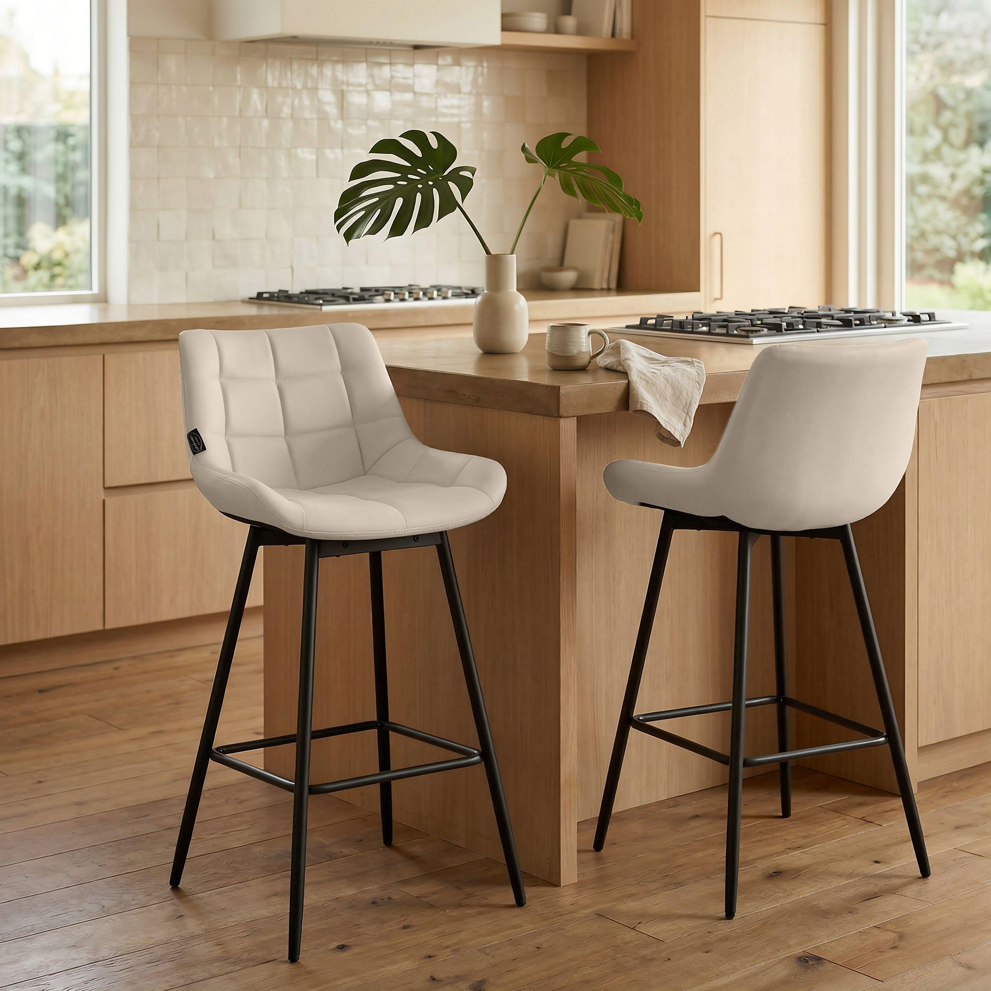 4er Set Barhocker Weston Schwenkbar Kunstleder, creme