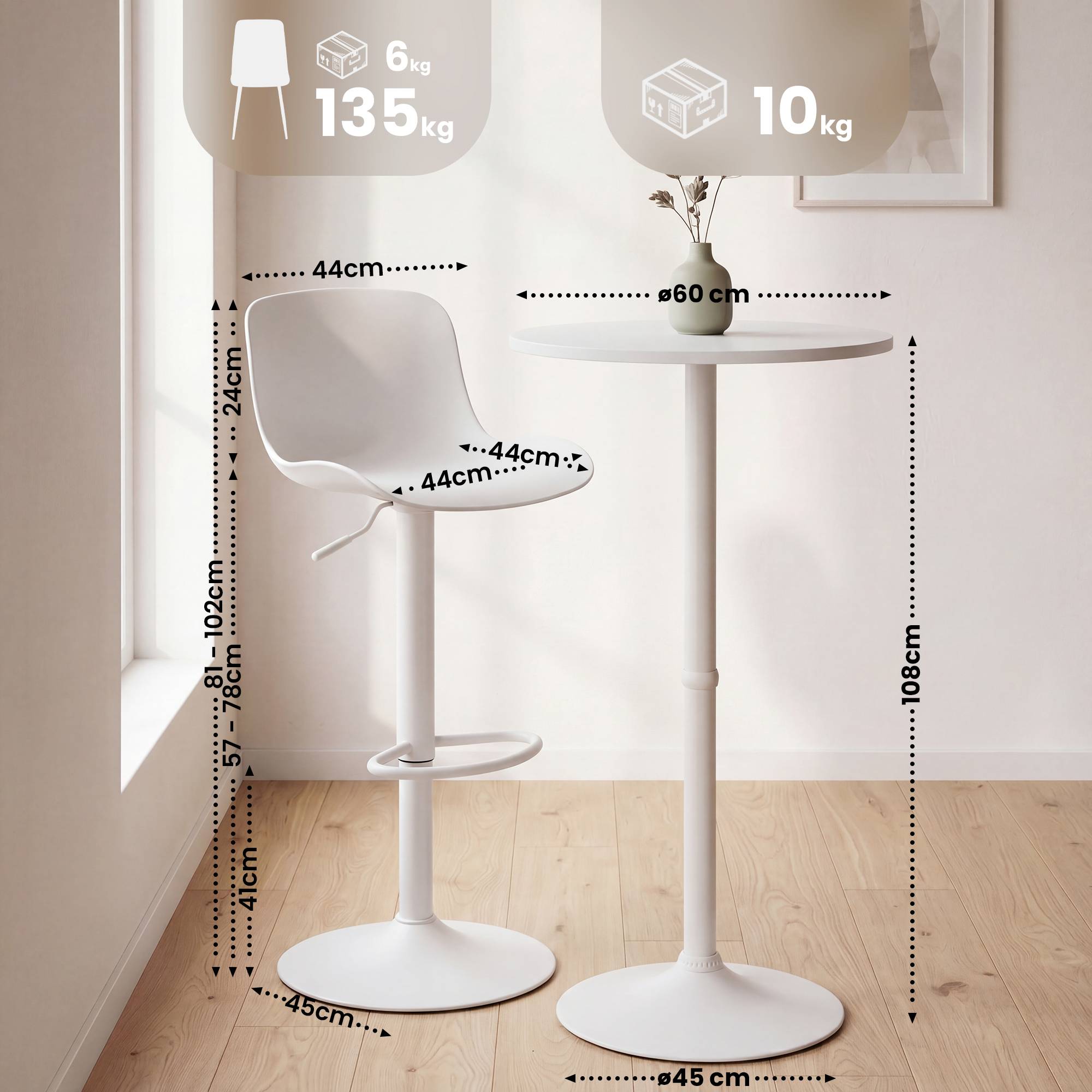 2er Bartisch Set Velor Kunststoff, weiß