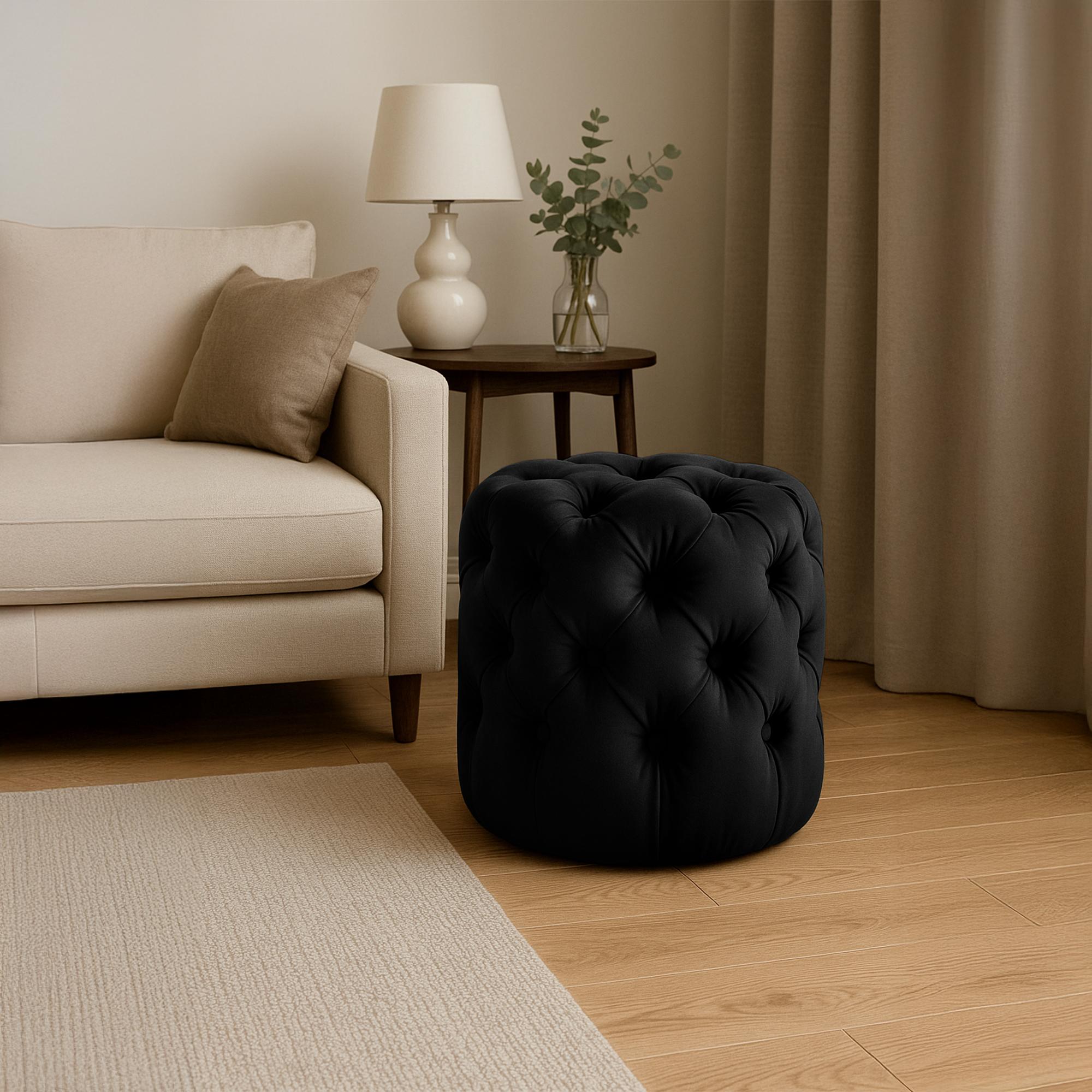 Sitzhocker Drancy Samt M, schwarz