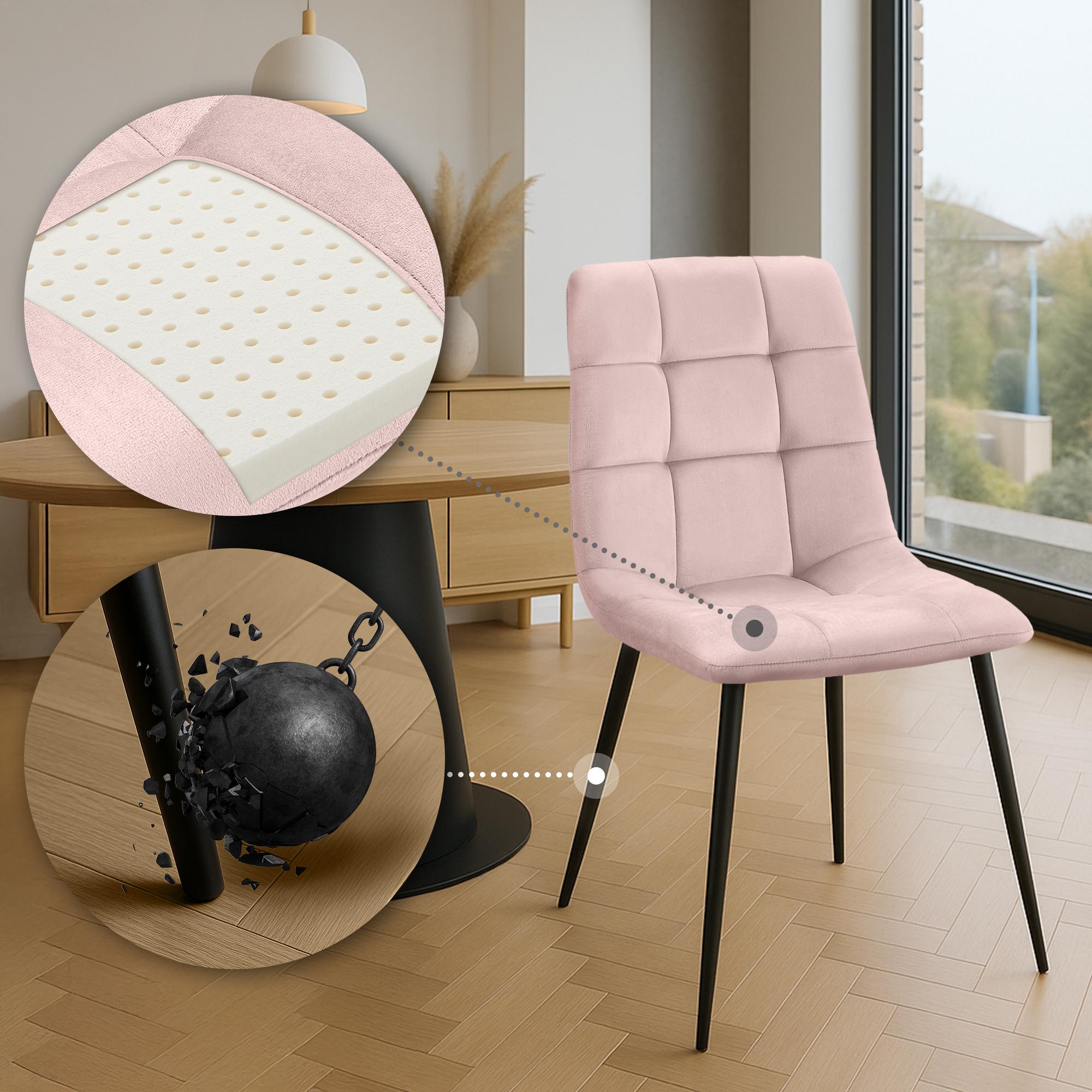 4er Set Esszimmerstuhl Tilde Samt, pink