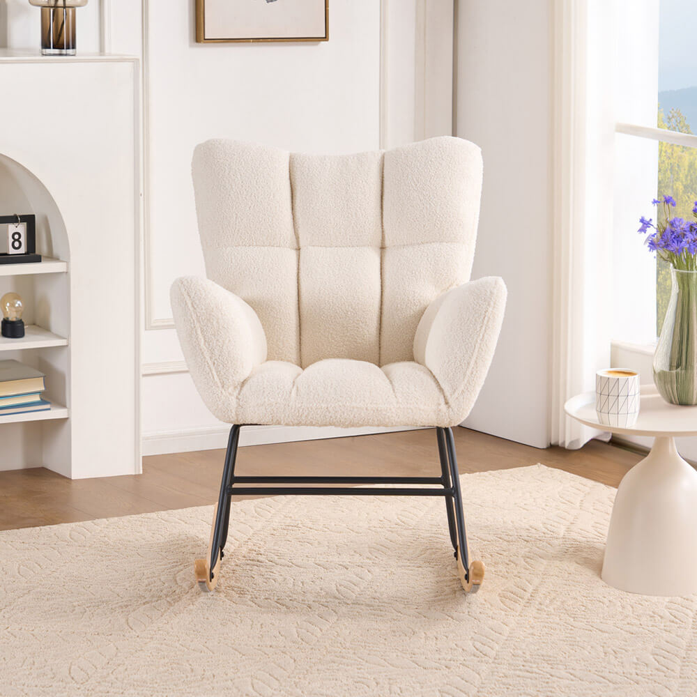 Schaukelstuhl inkl. Hocker NARA - Bouclé Weiß