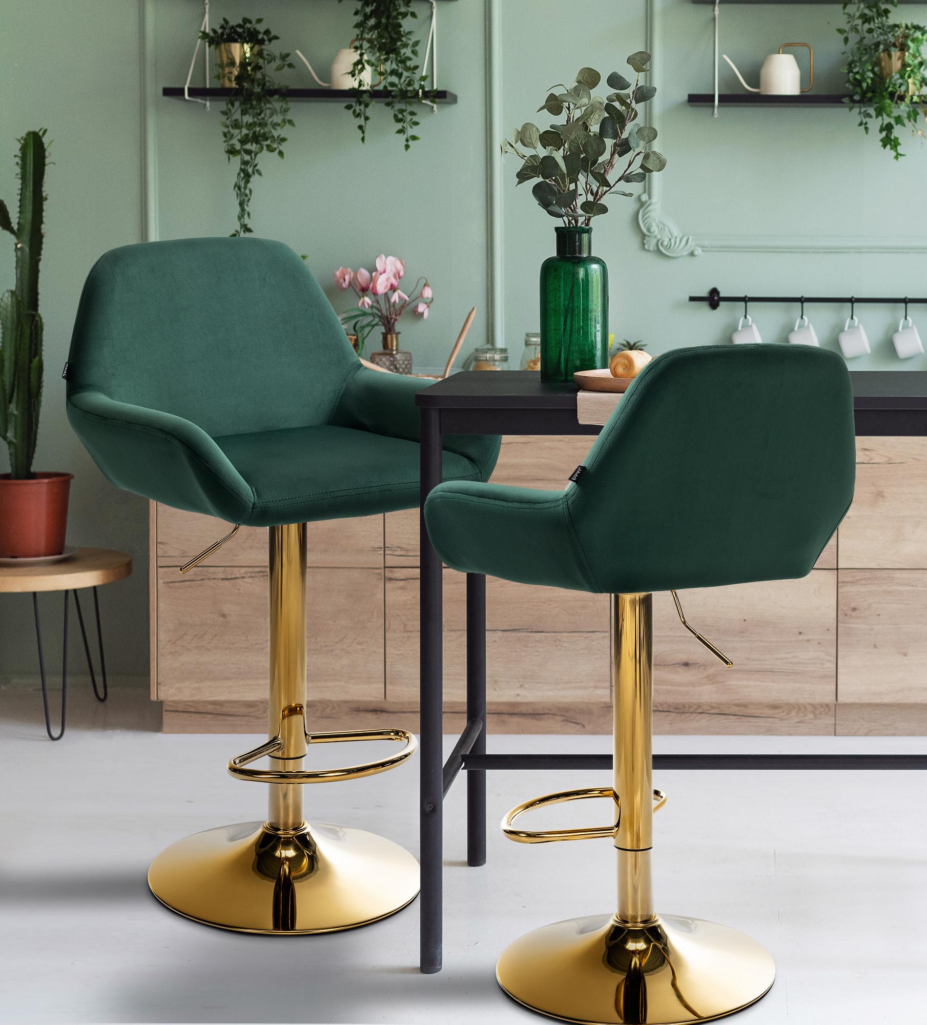 2er Set Barhocker Braga Gold Samt, dunkelgrün