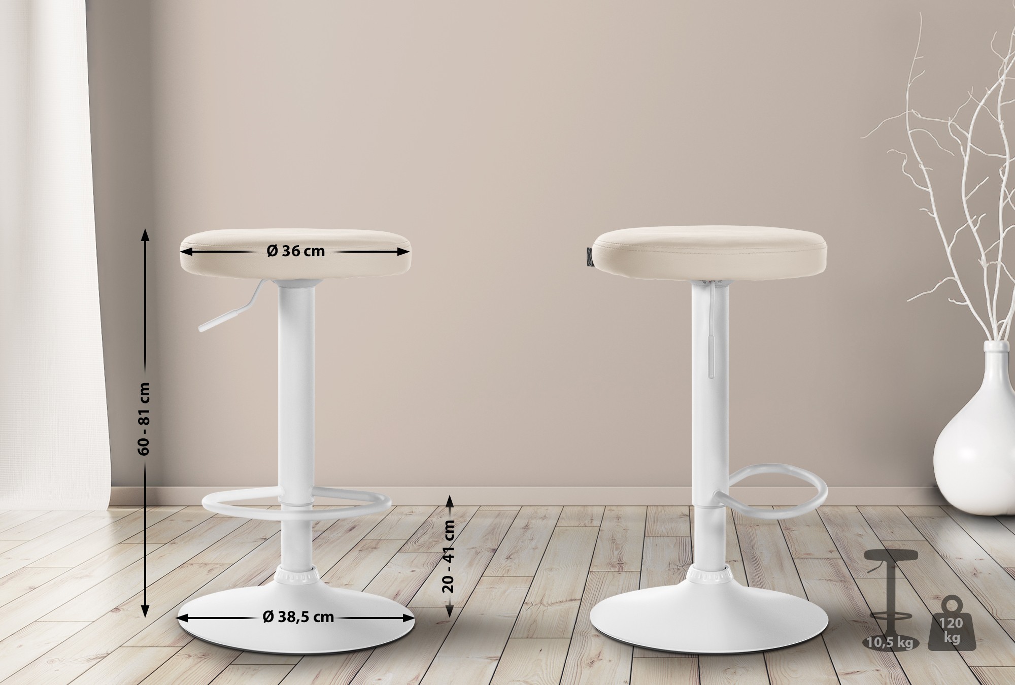 2er Set Barhocker Ponte Kunstleder weiß, creme